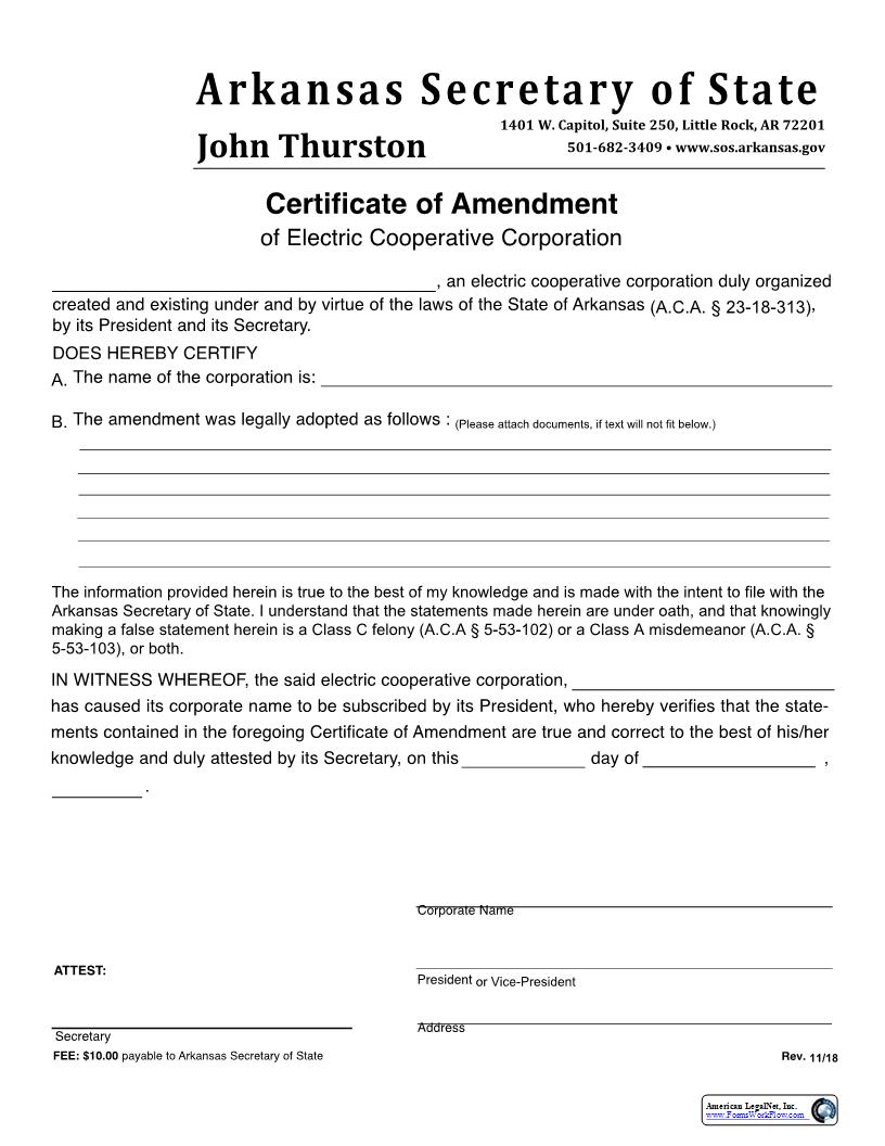 Certificate Of Amendment Of Electric Cooperative Corporation | Pdf Fpdf Docx | Arkansas