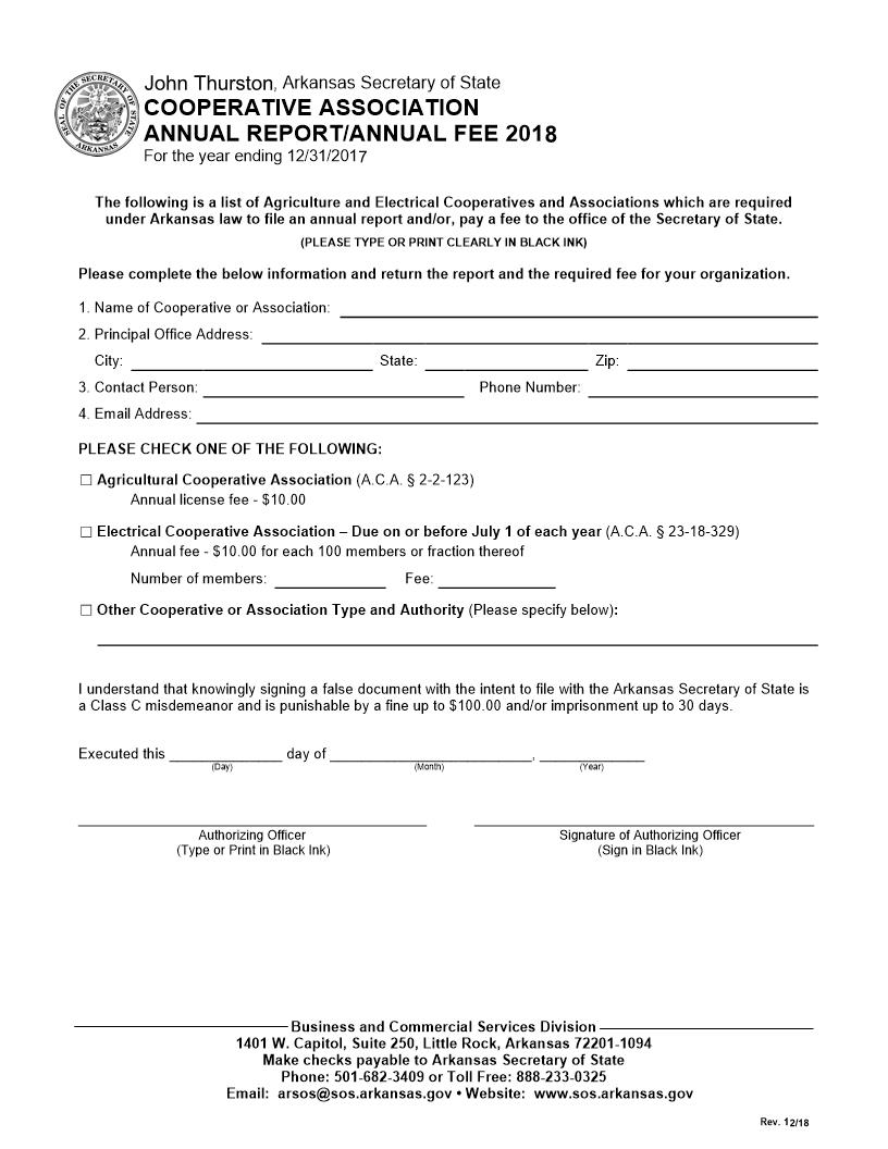 Cooperative Associations Annual Report 2018 | Pdf Fpdf Docx | Arkansas