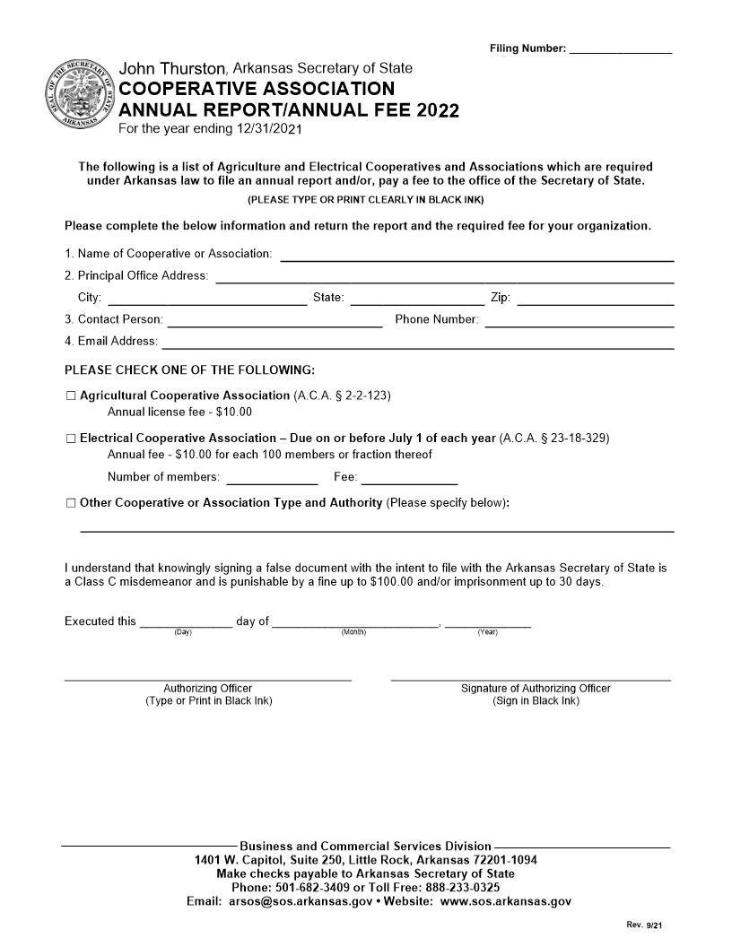 Cooperative Associations Annual Report 2022 | Pdf Fpdf Docx | Arkansas