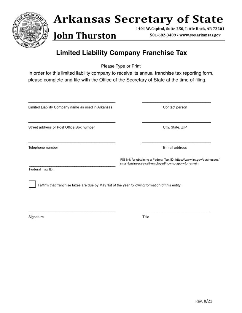 Limited Liability Company Franchise Tax | Pdf Fpdf Docx | Arkansas