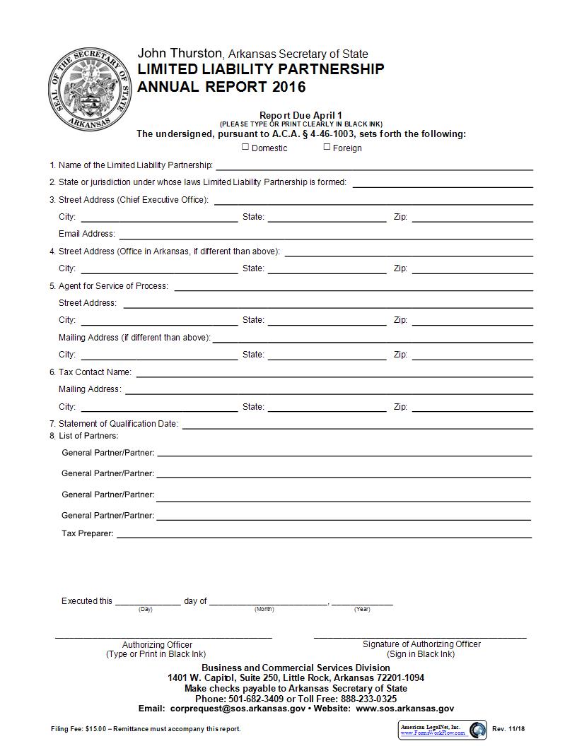 Annual Report - Limited Liability Partnership (2016) | Pdf Fpdf Docx | Arkansas