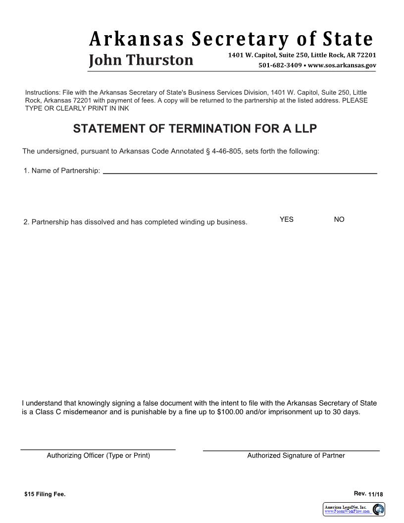 Statement Of Termination For A LLP | Pdf Fpdf Docx | Arkansas