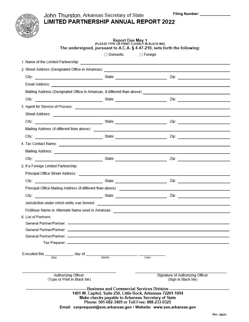 Limited Partnership Annual Report 2022 | Pdf Fpdf Docx | Arkansas