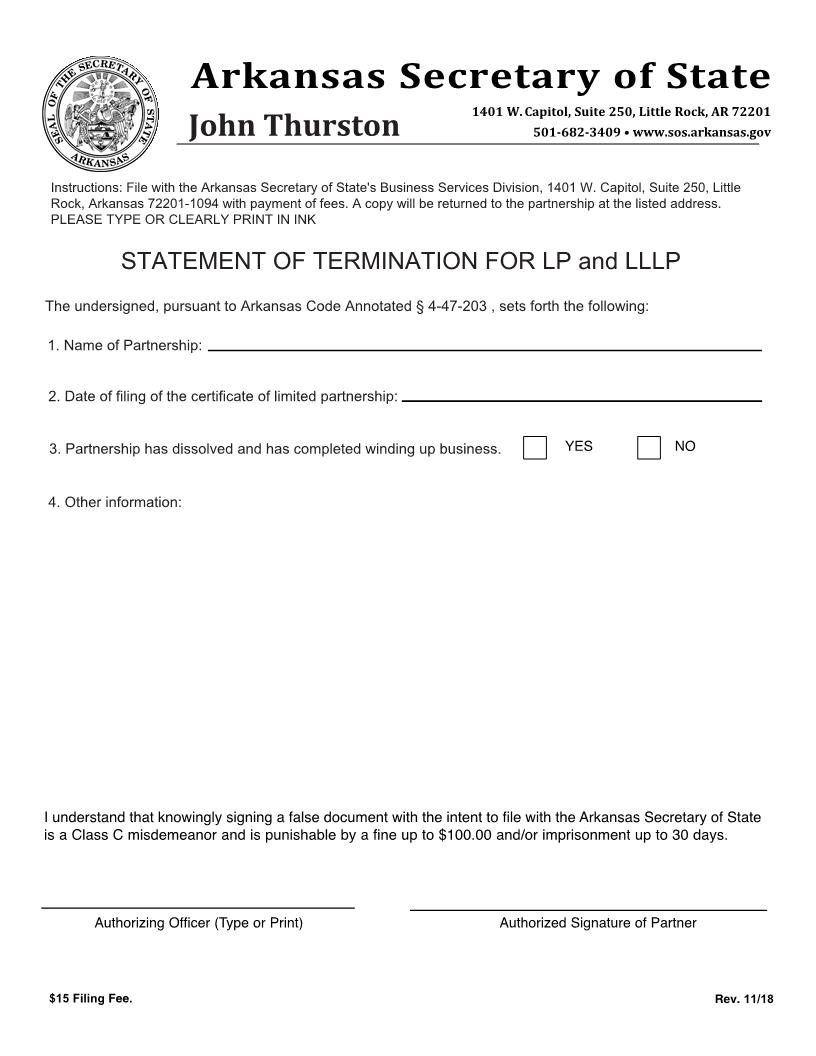 Statement Of Termination For LP And LLLP | Pdf Fpdf Doc Docx | Arkansas