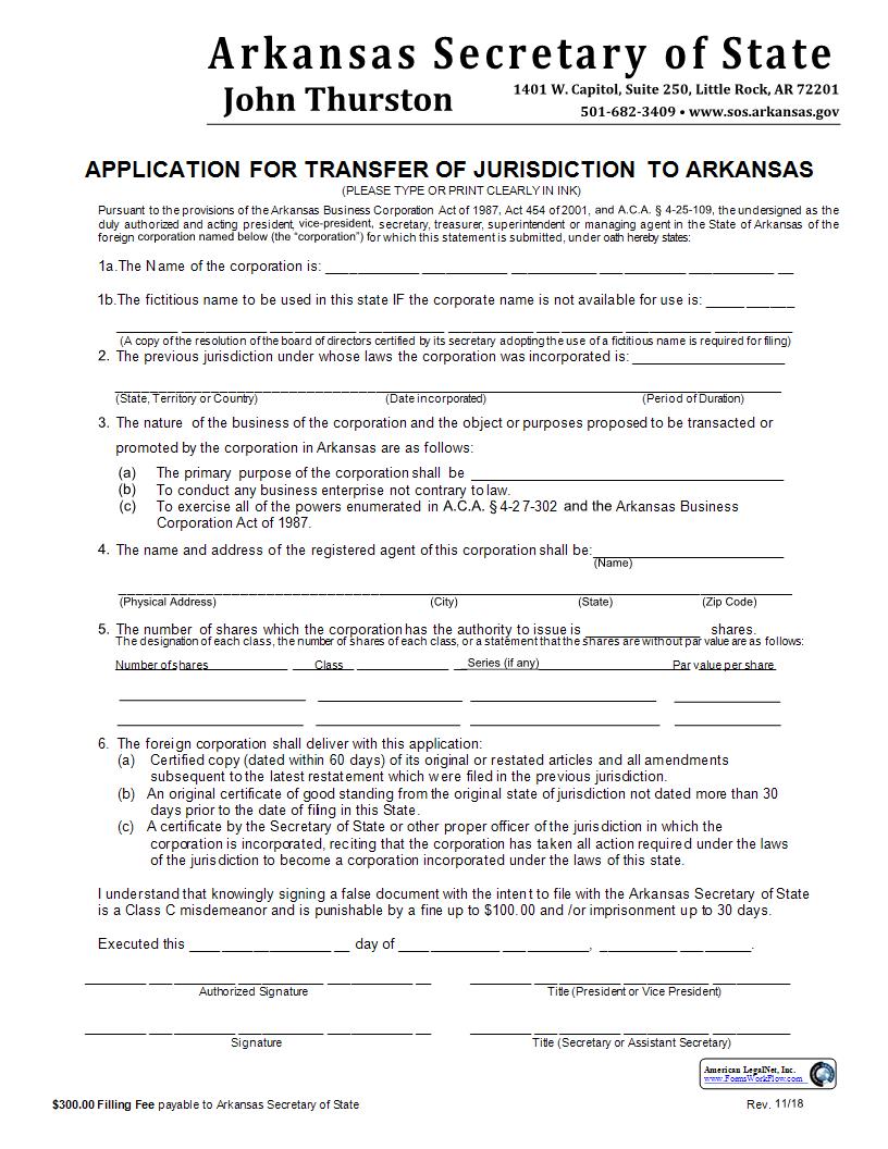 Application For Transfer Of Jurisdiction To Arkansas | Pdf Fpdf Docx | Arkansas