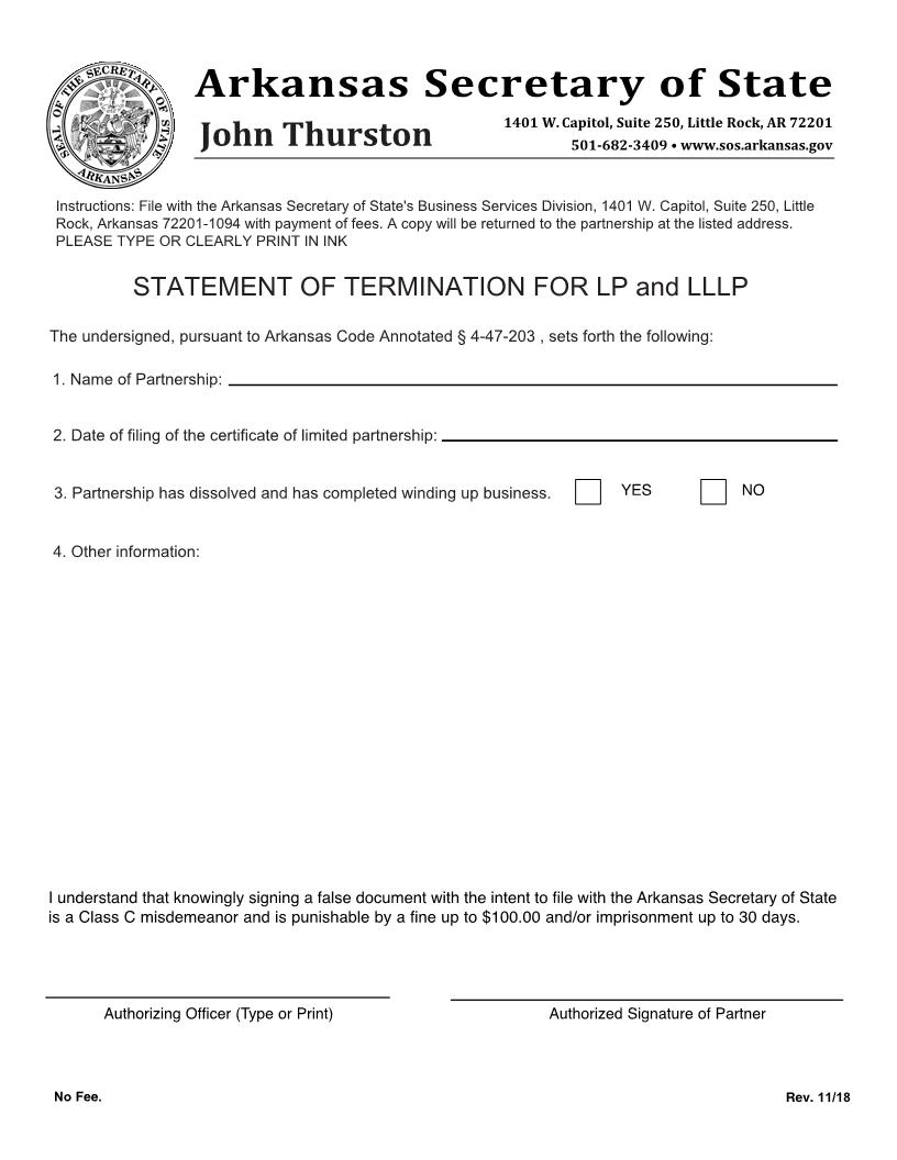Statement Of Termination For LP And LLLP | Pdf Fpdf Doc Docx | Arkansas