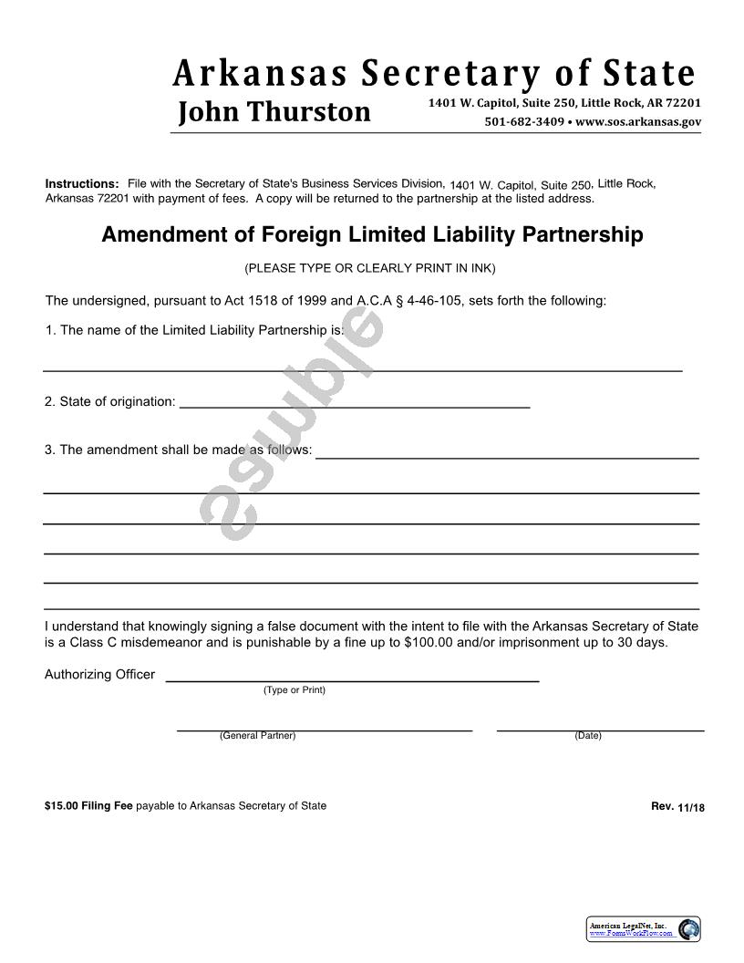 Amendment Of Foreign Limited Liability Partnership | Pdf Fpdf Docx | Arkansas