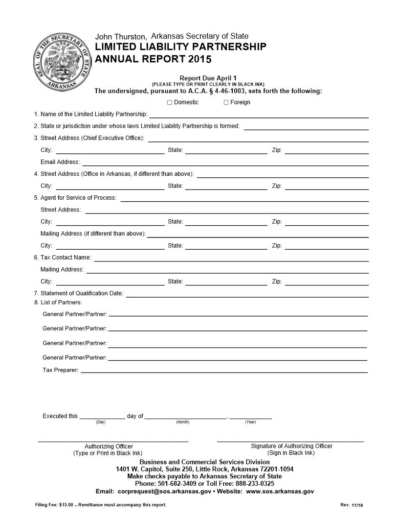 Annual Report Limited Liability Partnership 2015 | Pdf Fpdf Docx | Arkansas