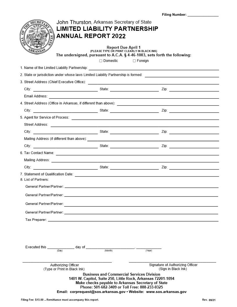 Annual Report Limited Liability Partnership 2022 | Pdf Fpdf Docx | Arkansas