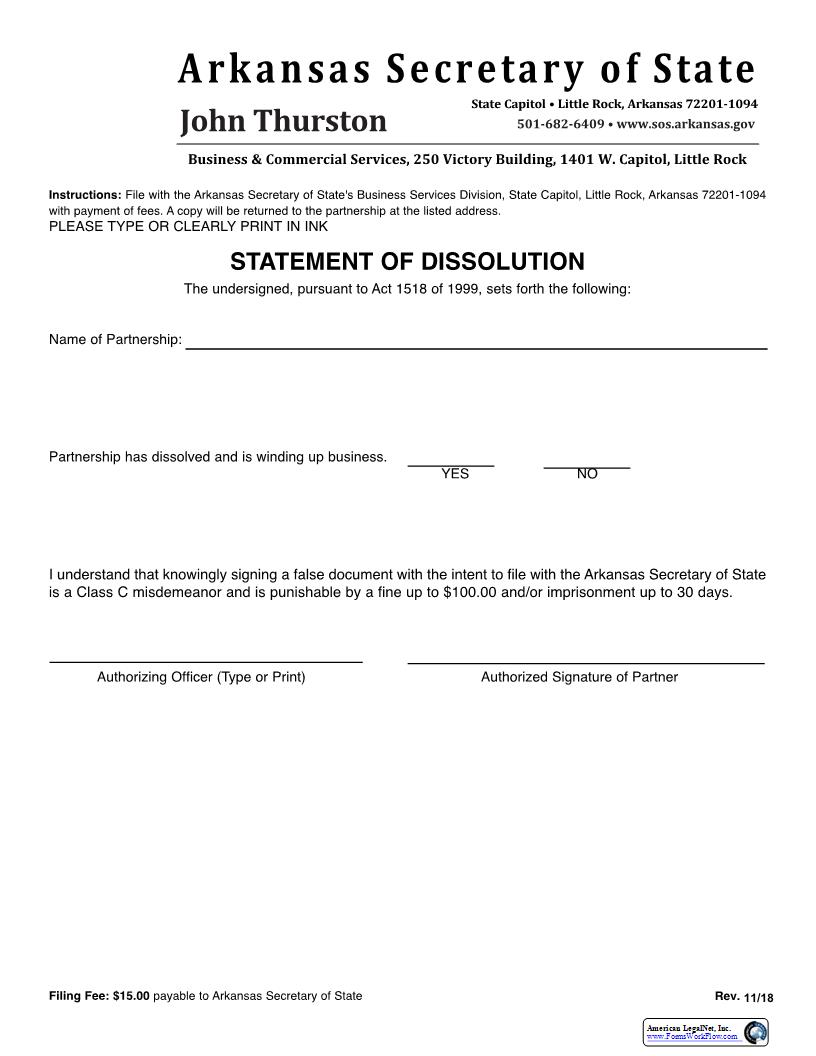 Statement Of Dissolution | Pdf Fpdf Docx | Arkansas
