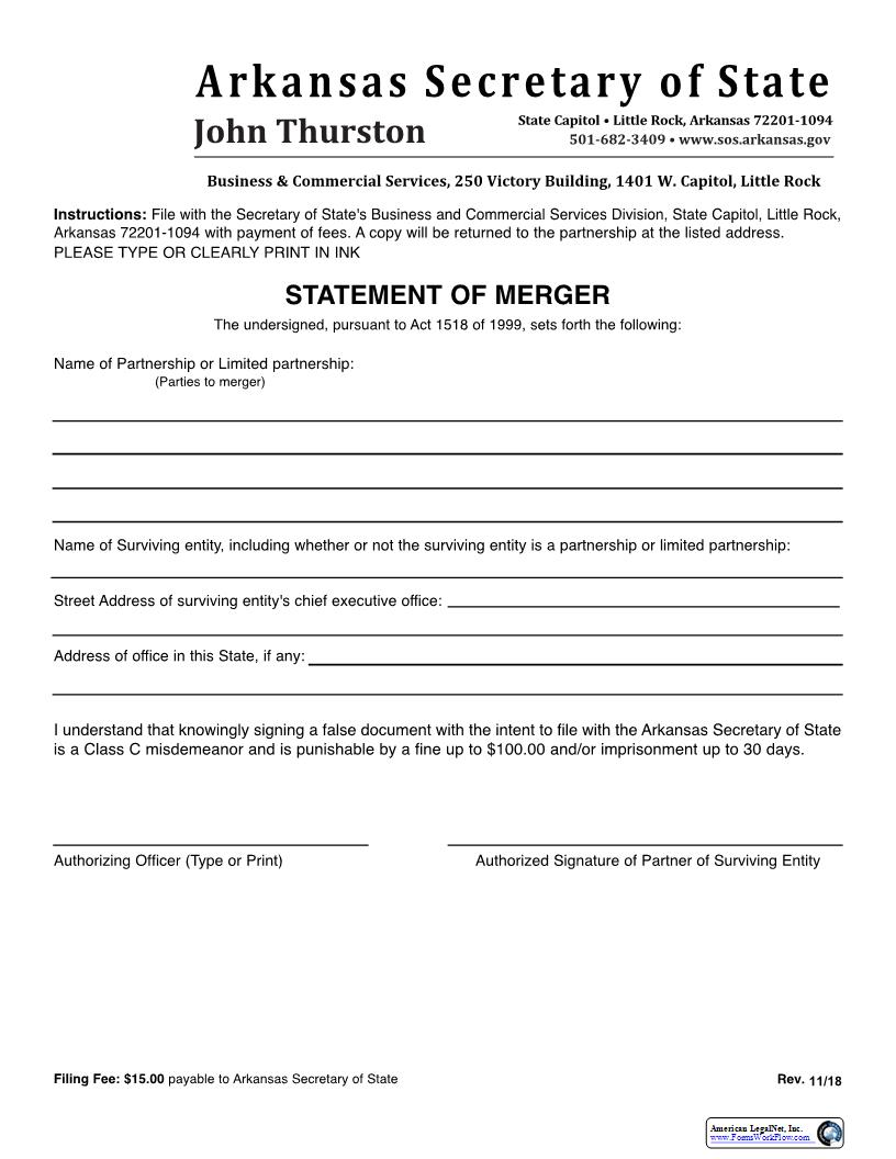Statement Of Merger | Pdf Fpdf Docx | Arkansas