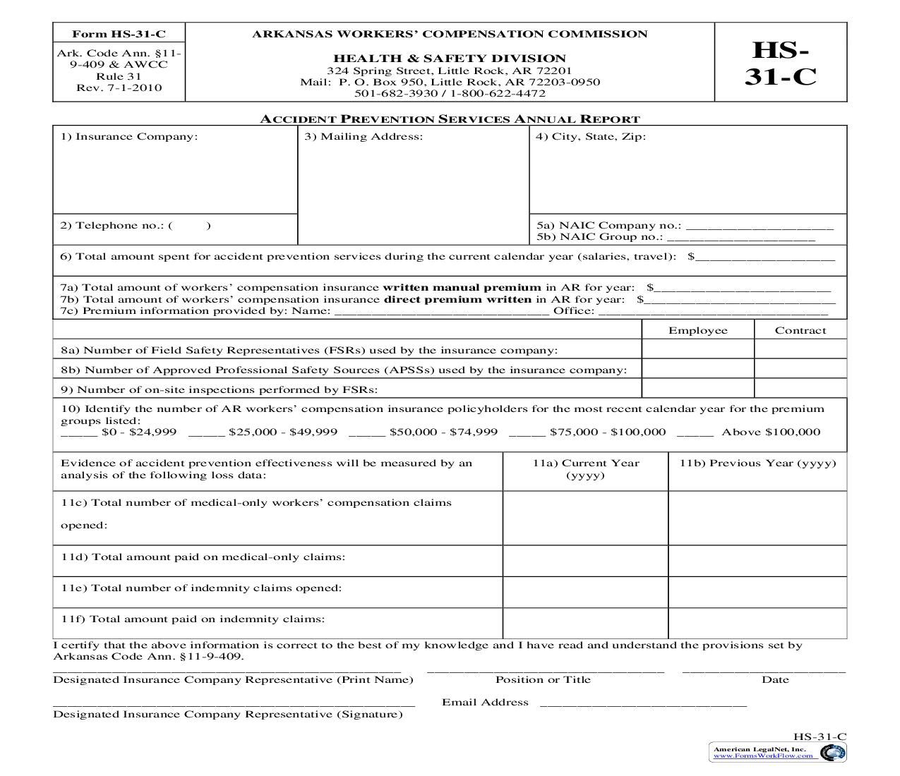 Accident Prevention Services Annual Report {HS-31-C} | Pdf Fpdf Doc Docx | Arkansas