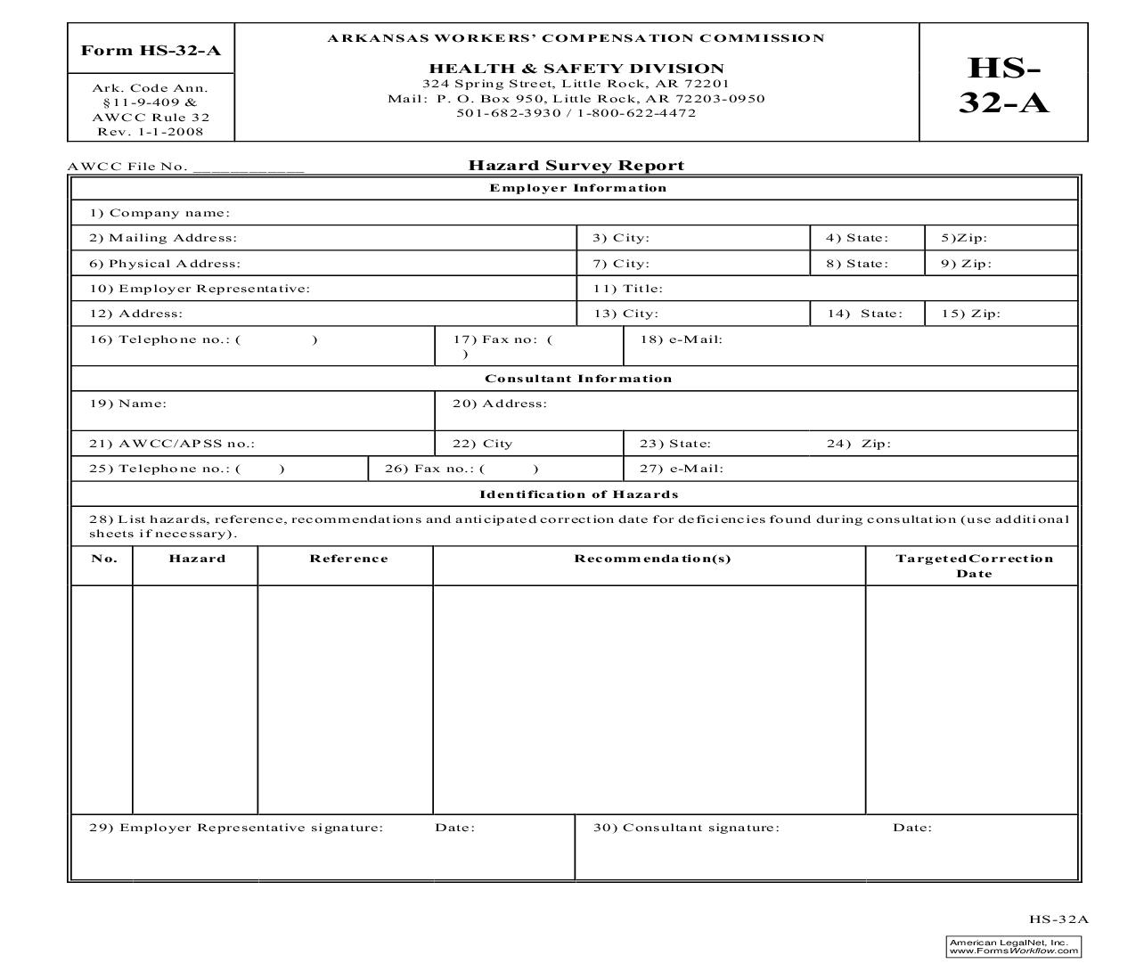 Hazard Survey Report {HS-32-A} | Pdf Fpdf Doc Docx | Arkansas