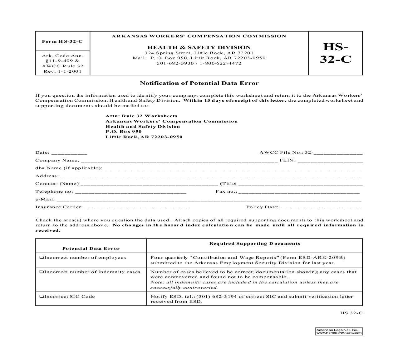 Notification Of Potential Data Error {HS-32-C} | Pdf Fpdf Doc Docx | Arkansas