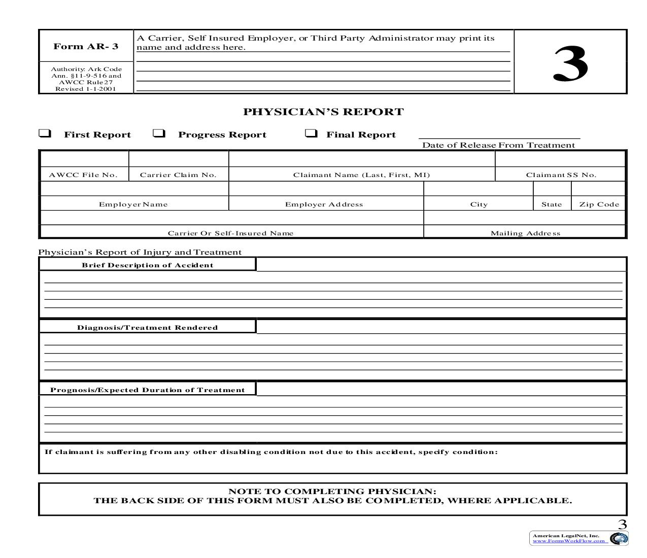 Physicians Report {AR-3} | Pdf Fpdf Doc Docx | Arkansas