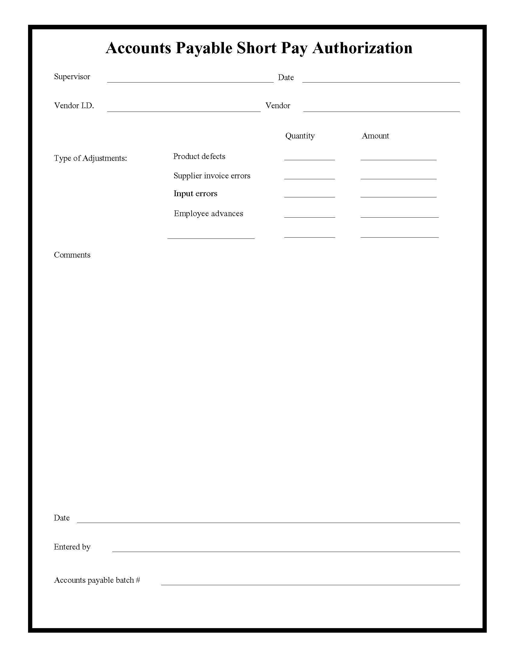 Accounts Payable Short Pay Authorization | Pdf Fpdf Docx | Business Forms