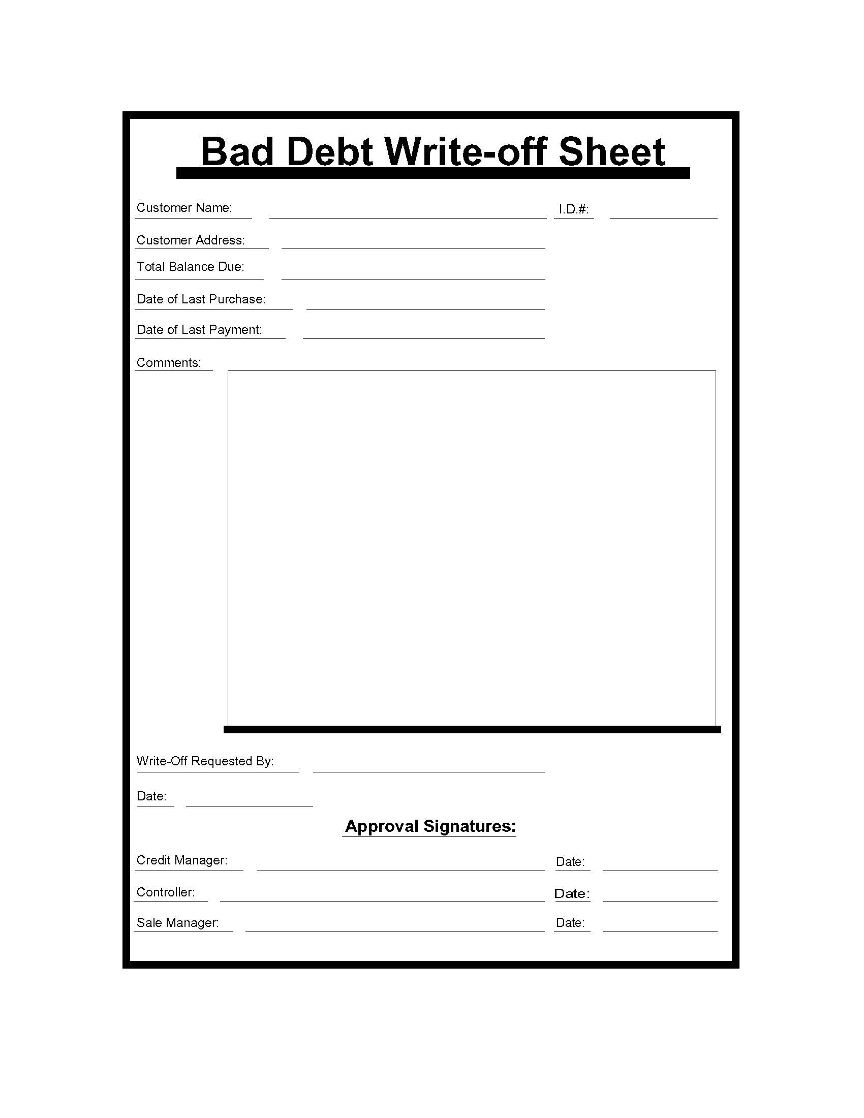 Bad Debt Write-off Sheet | Pdf Fpdf Docx | Business Forms