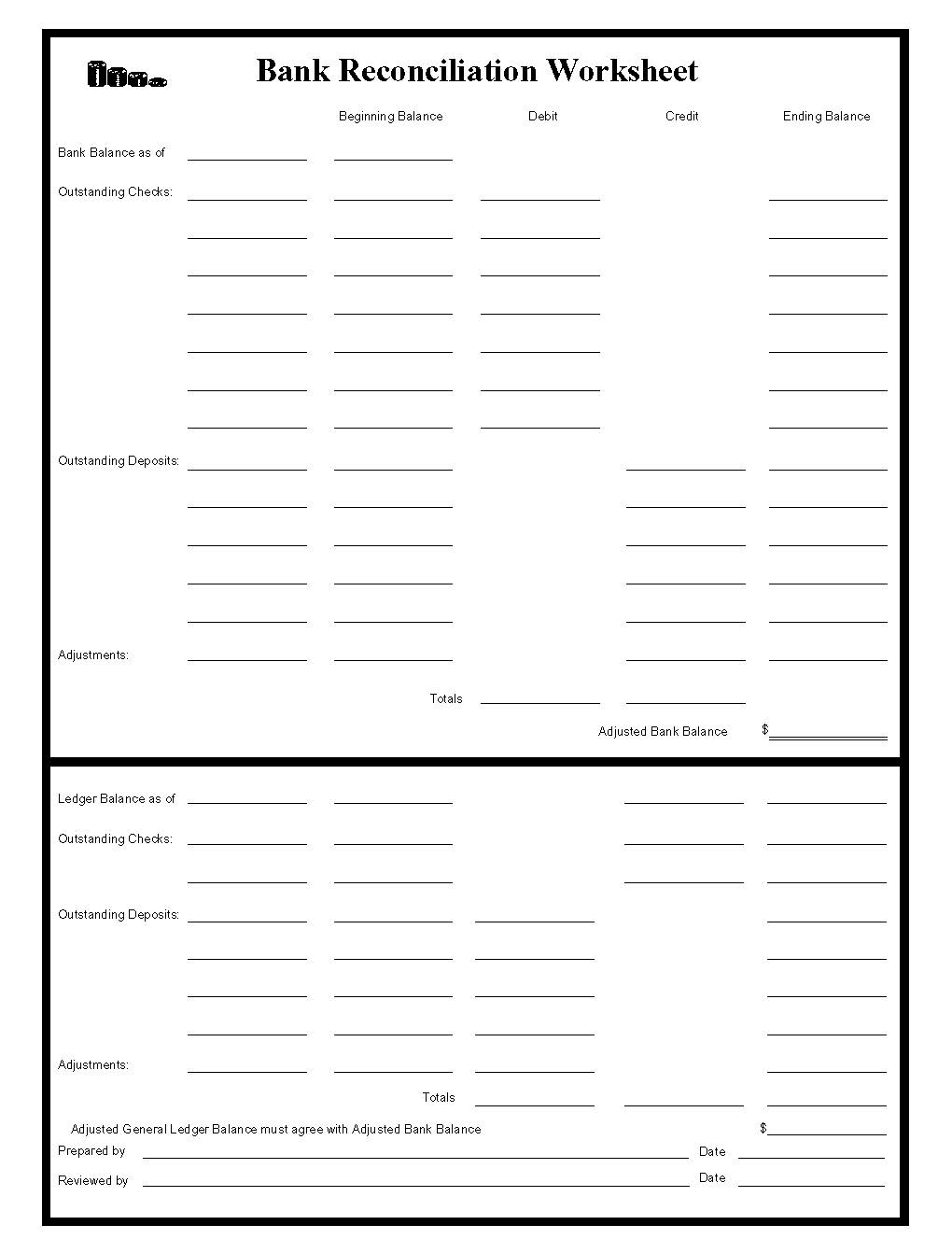 Bank Reconciliation Worksheet | Pdf Fpdf Docx | Business Forms