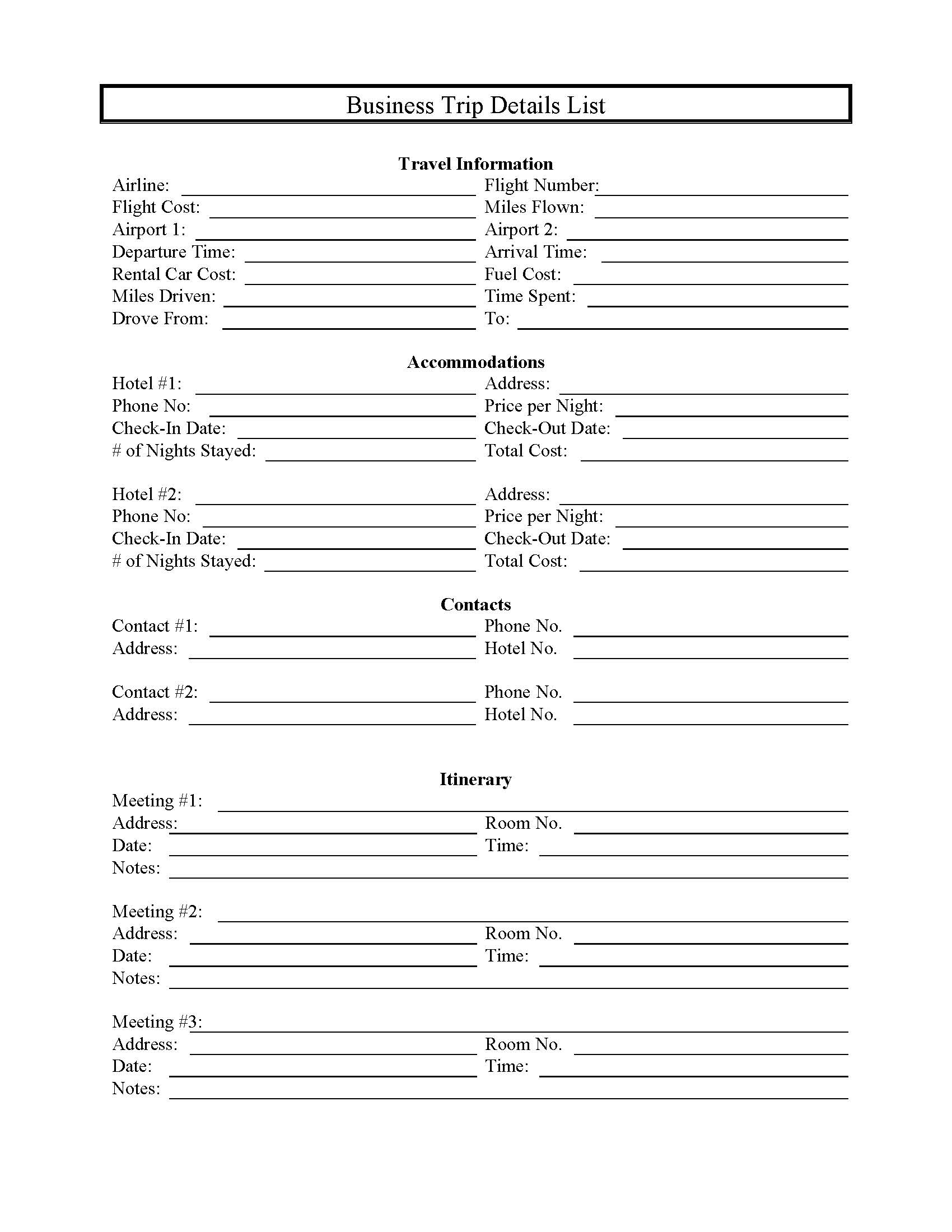 Business Trip Details List | Pdf Fpdf Docx | Business Forms