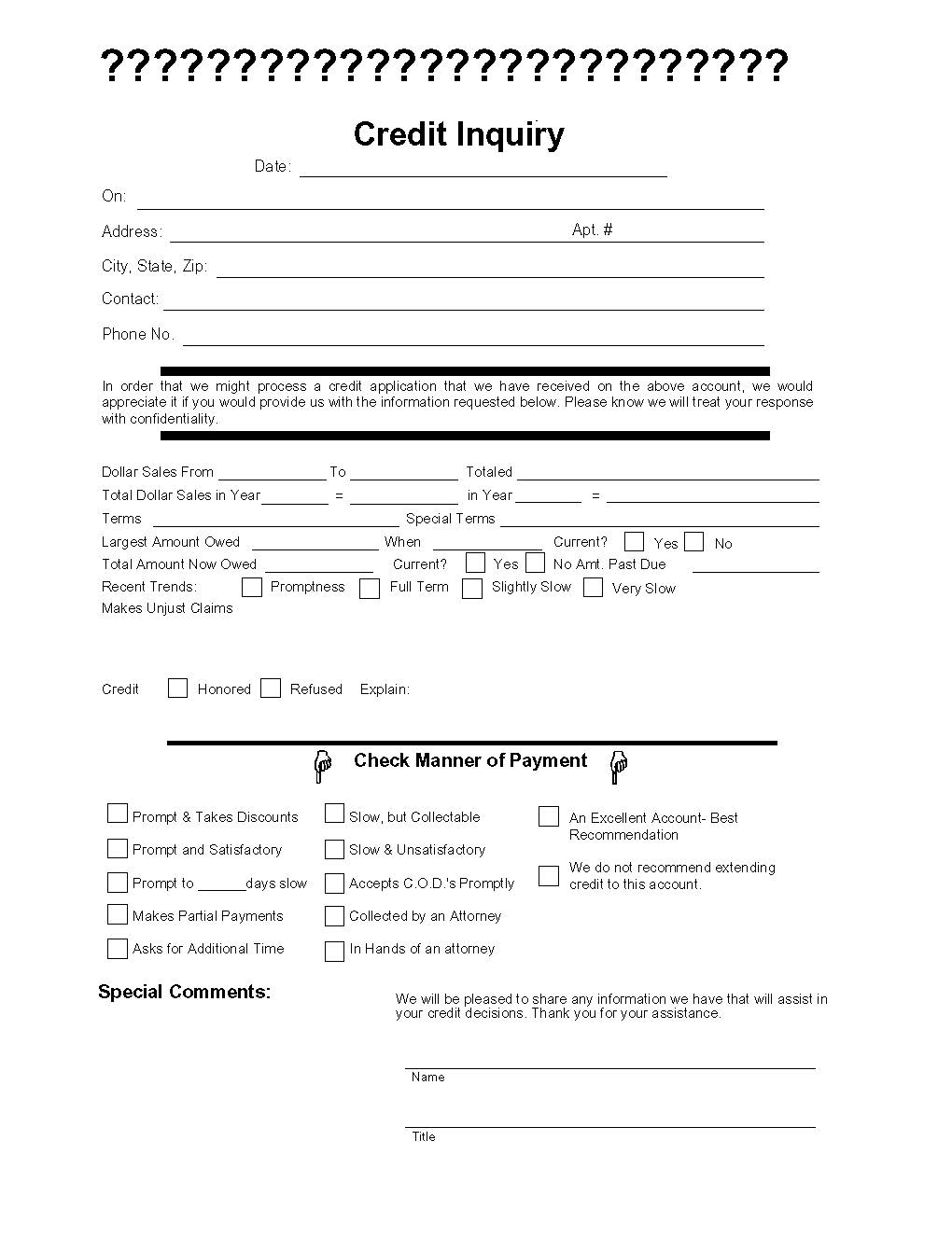 Credit Inquiry | Pdf Fpdf Docx | Business Forms