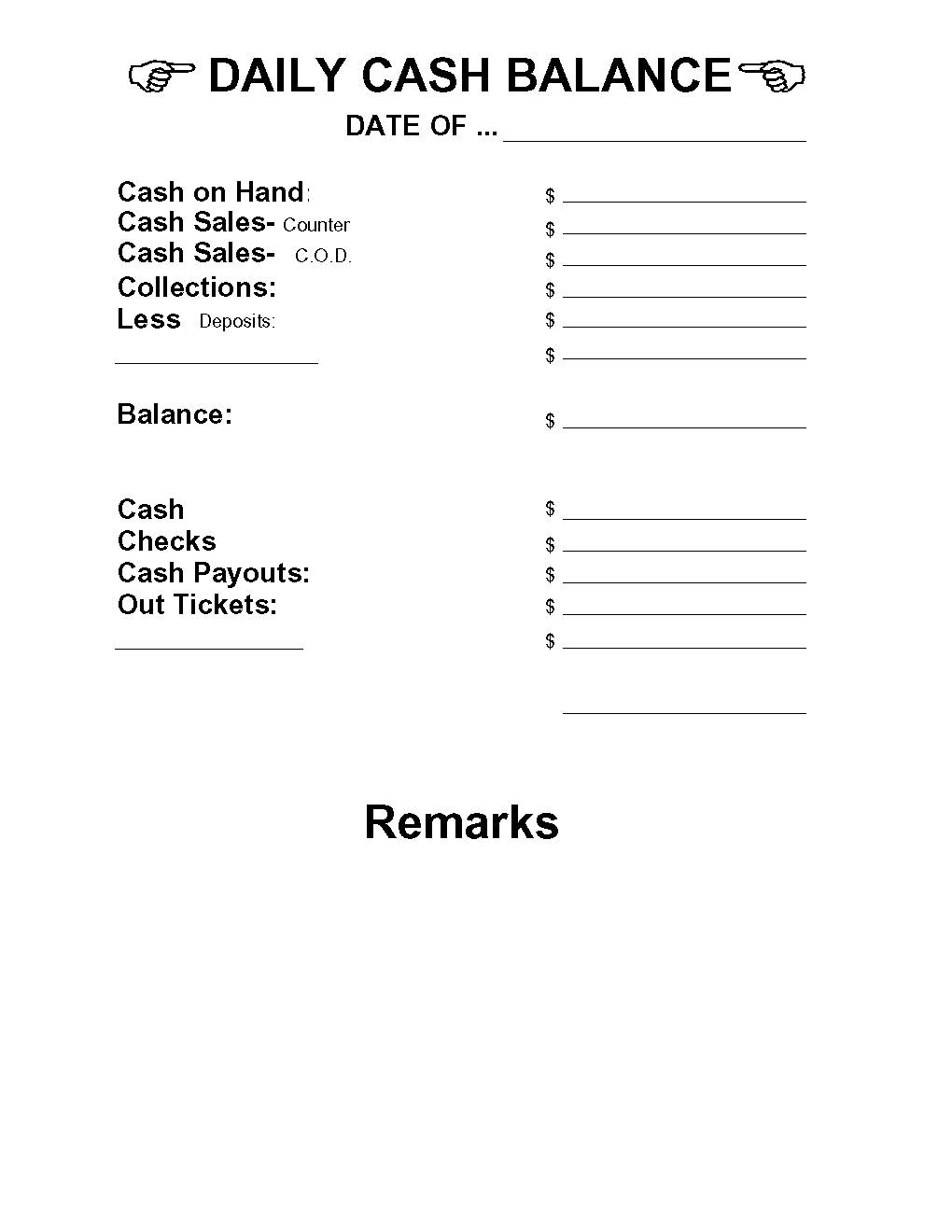 Daily Cash Balance | Pdf Fpdf Docx | Business Forms