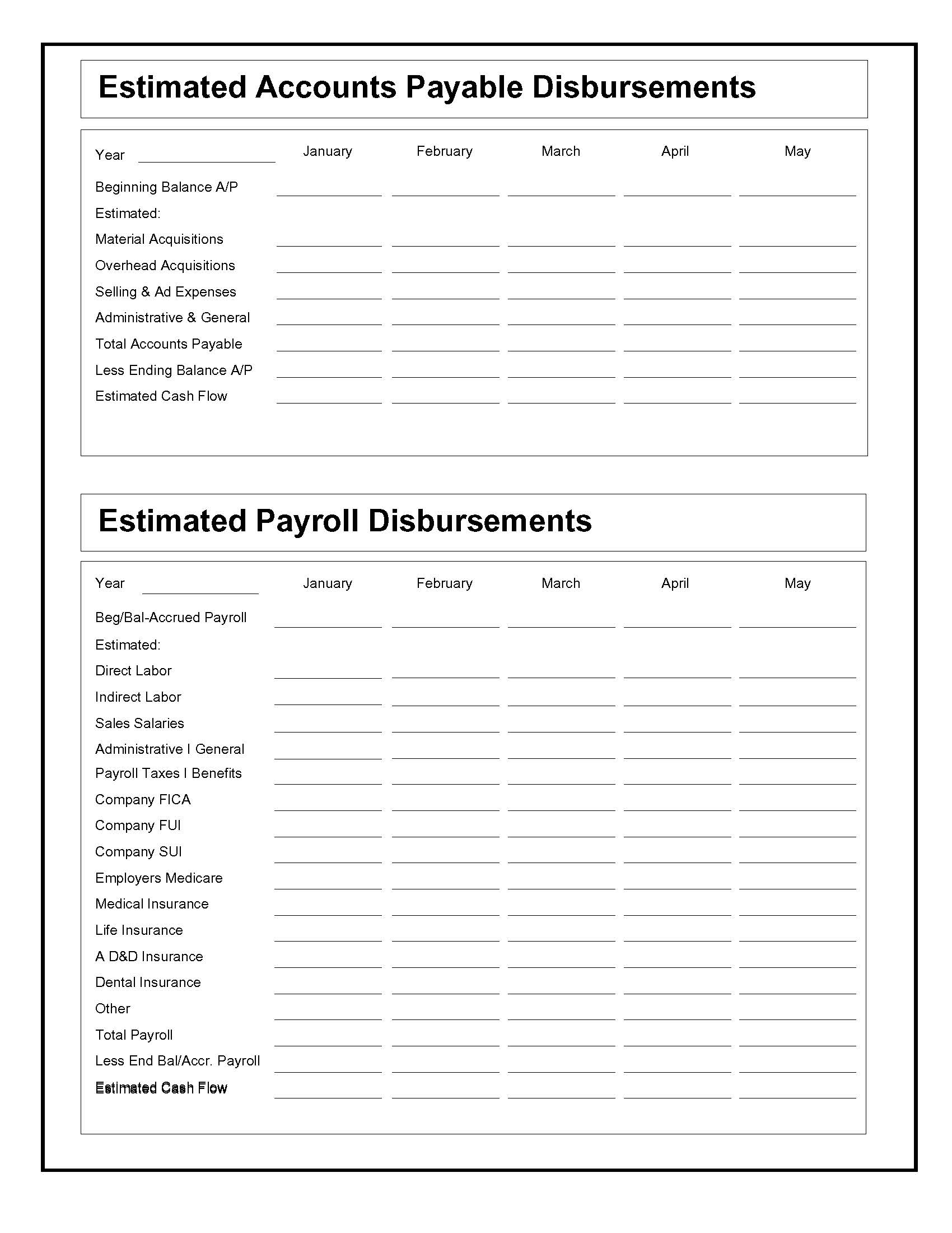 Estimated Accounts Payable Disbursements | Pdf Fpdf Docx | Business Forms