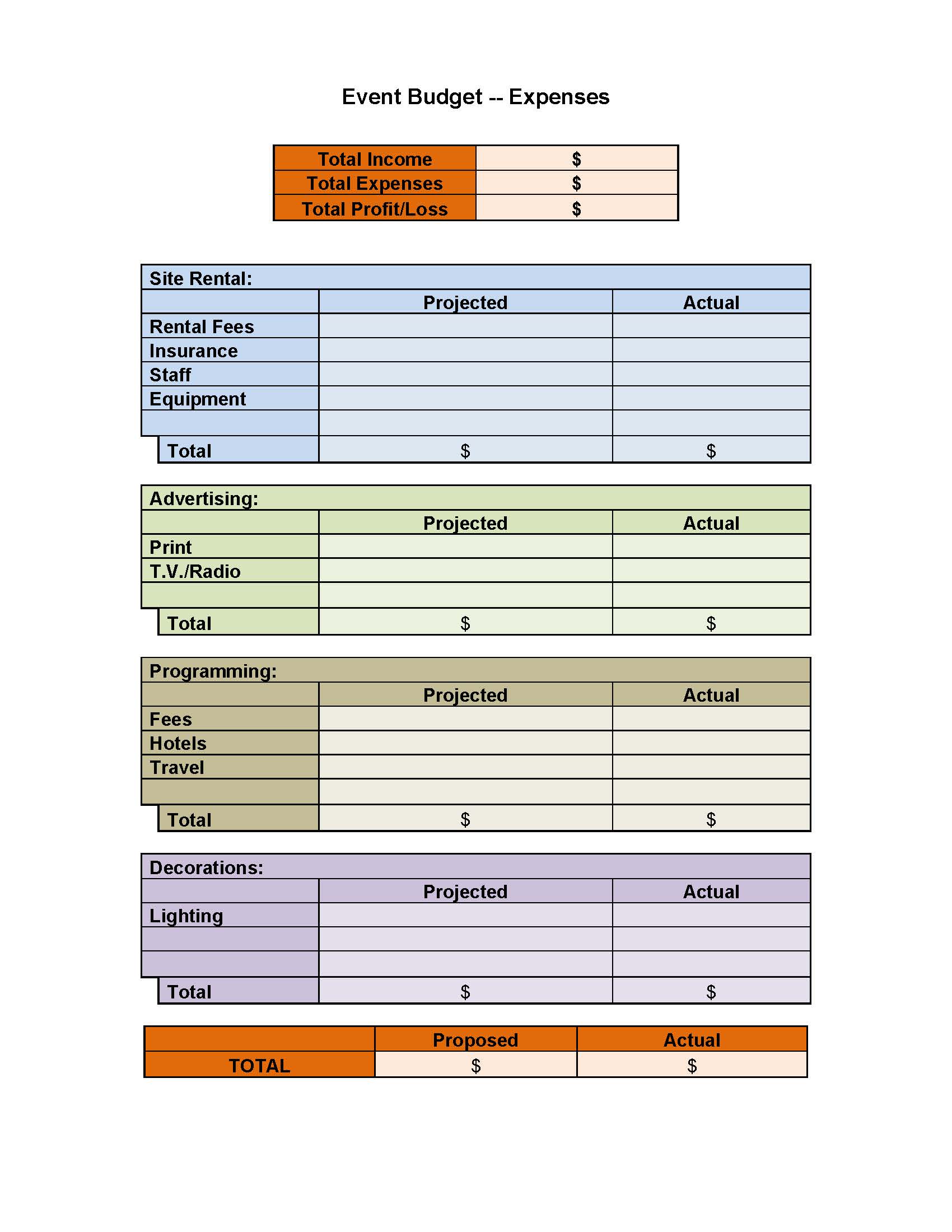 Event Budget Worksheet | Pdf Fpdf Docx | Business Forms
