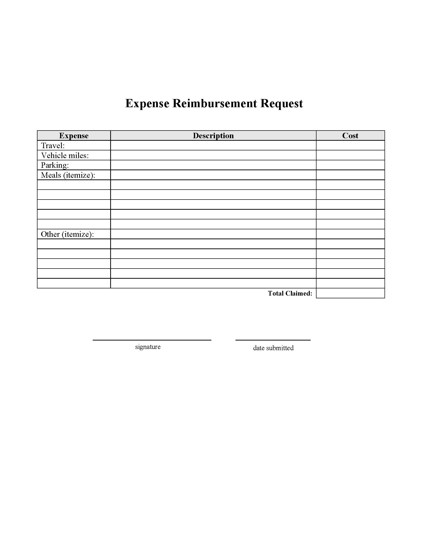 Expense Reimbursement Request | Pdf Fpdf Docx | Business Forms
