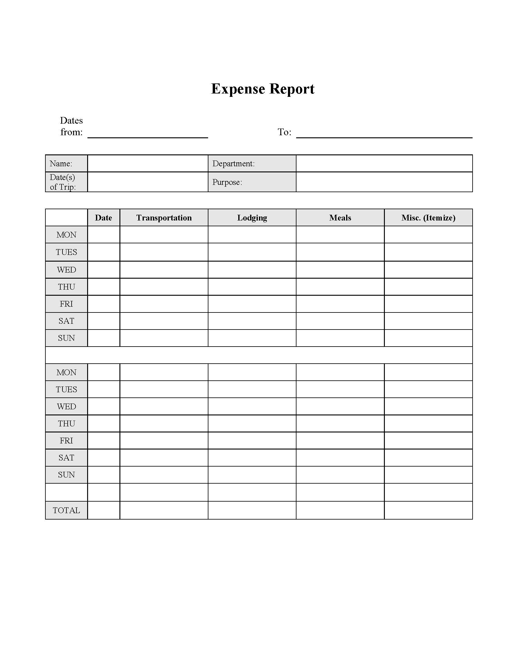 Expense Report (Weekly) | Pdf Fpdf Docx | Business Forms