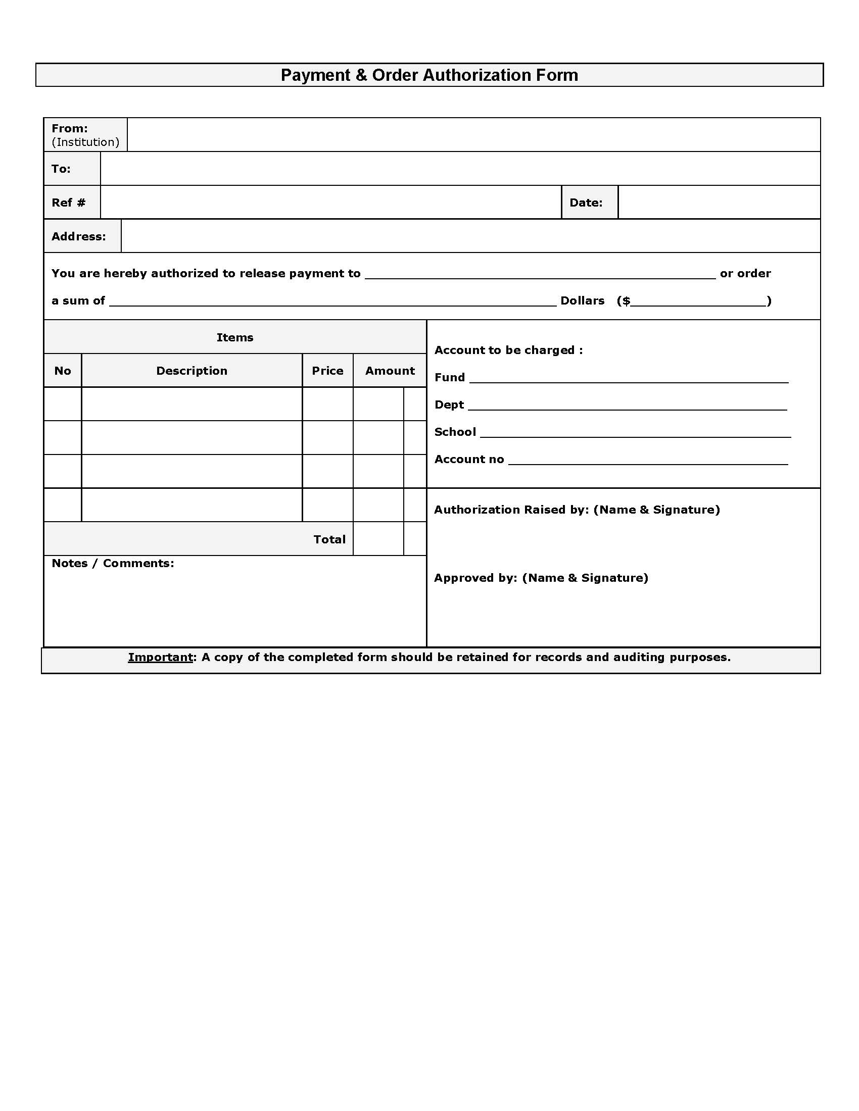 Payment And Order Authorization | Pdf Fpdf Docx | Business Forms