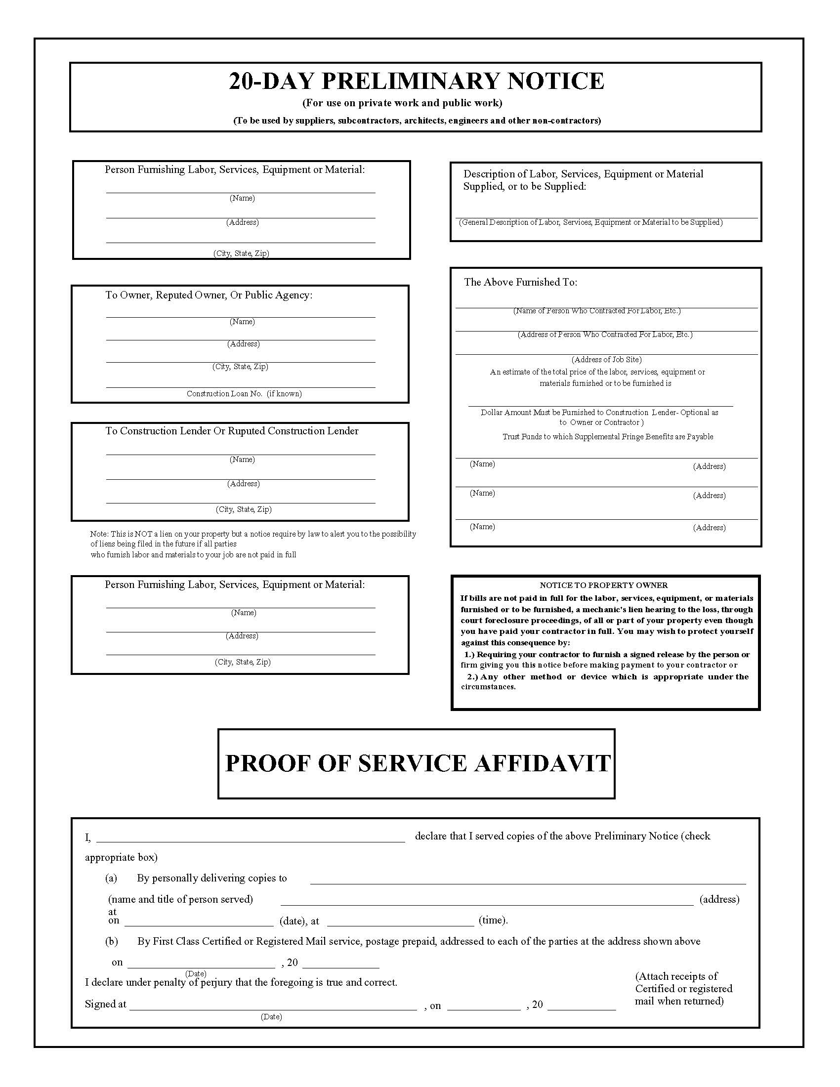 20-Day Preliminary Notice | Pdf Fpdf Doc Docx | Business Forms
