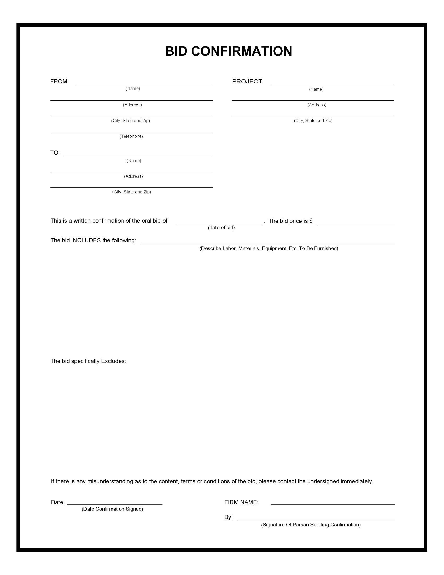 Bid Confirmation | Pdf Fpdf Doc Docx | Business Forms