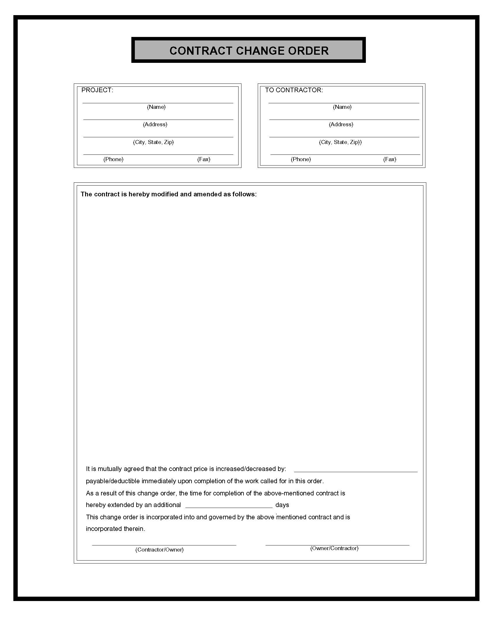 Contract Change Order | Pdf Fpdf Doc Docx | Business Forms