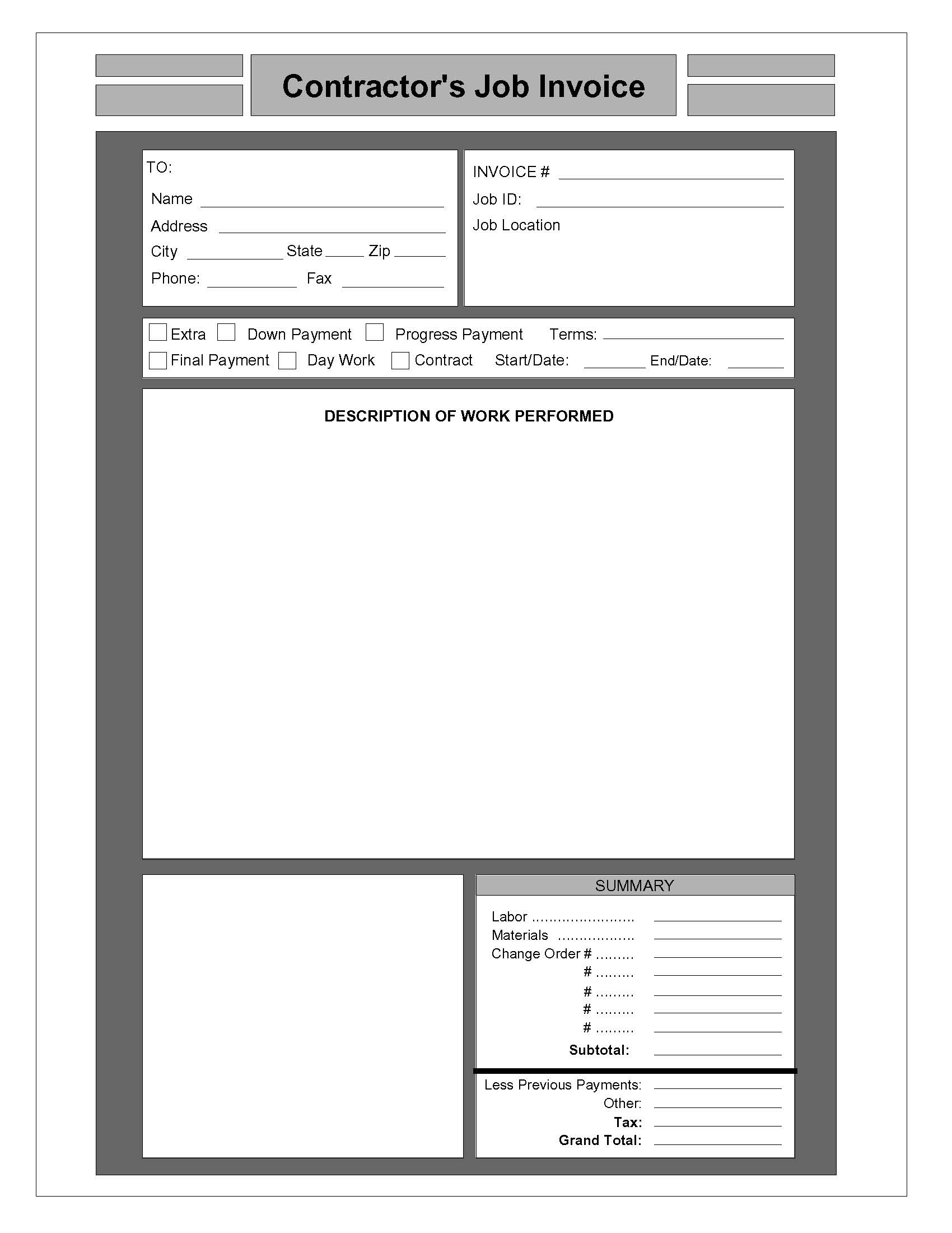 Contractors Job Invoice | Pdf Fpdf Doc Docx | Business Forms