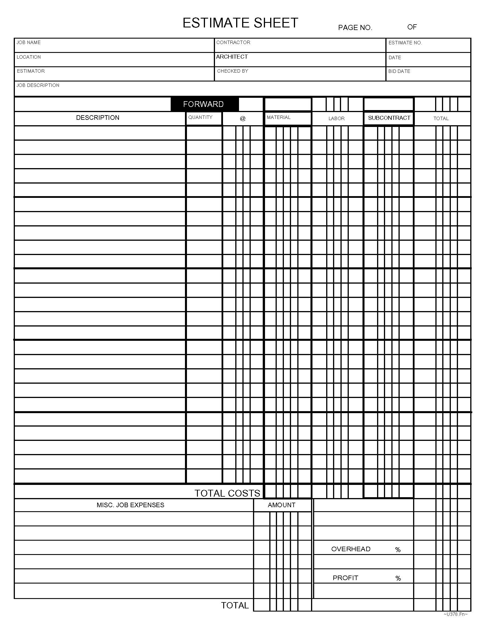 Estimate Sheet | Pdf Fpdf Doc Docx | Business Forms