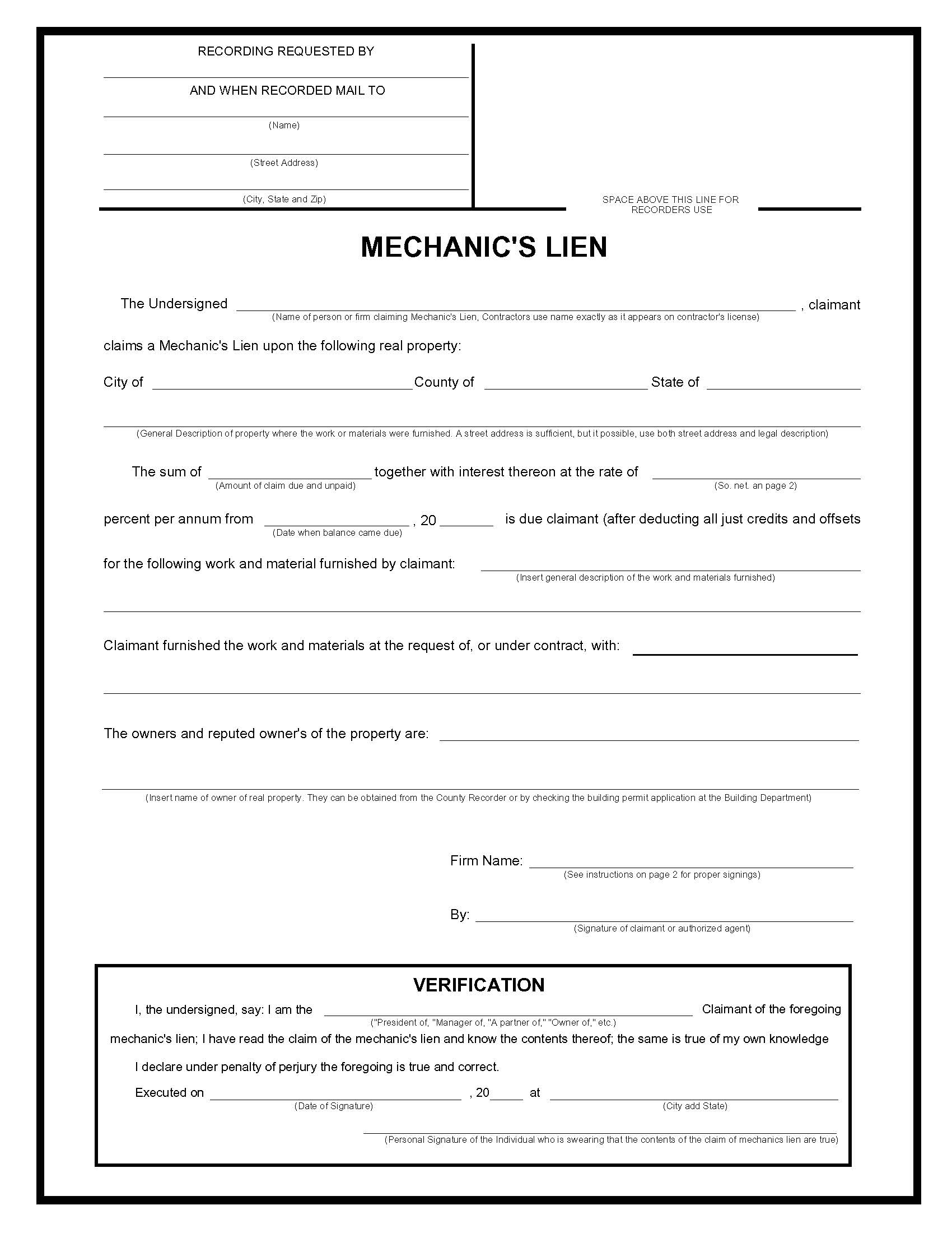 Mechanics Lien 2 | Pdf Fpdf Doc Docx | Business Forms