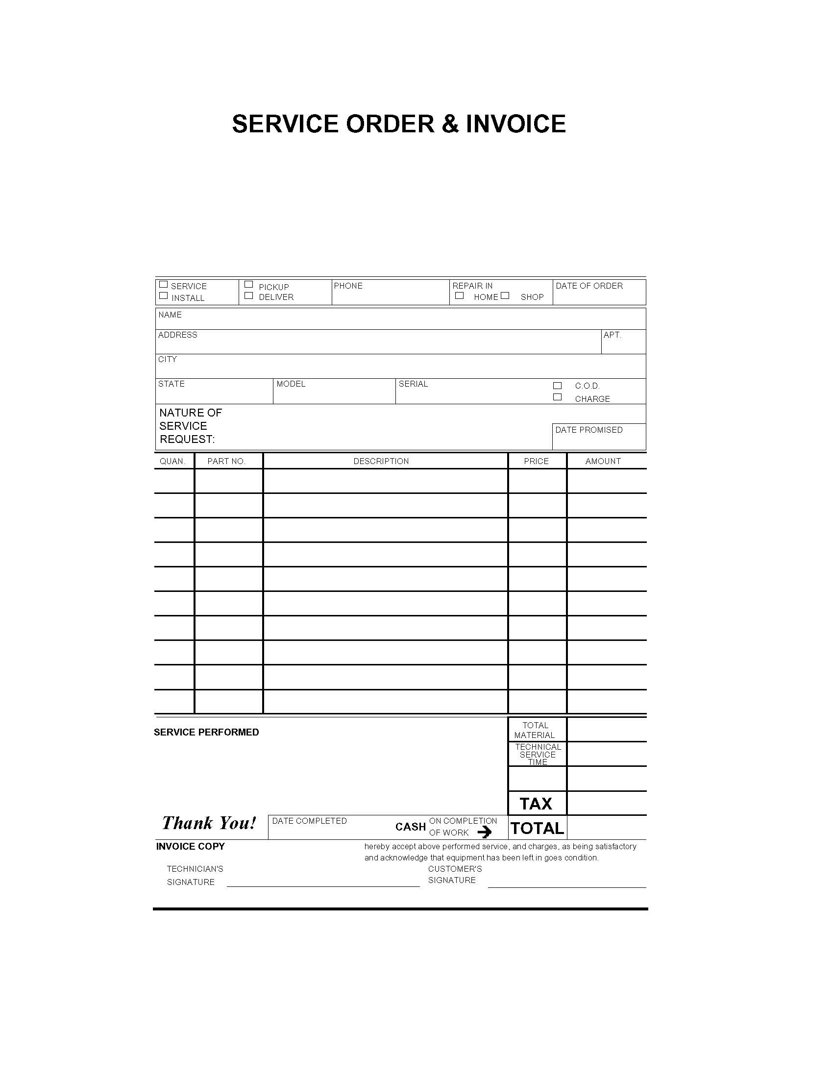 Service Order And Invoice | Pdf Fpdf Doc Docx | Business Forms