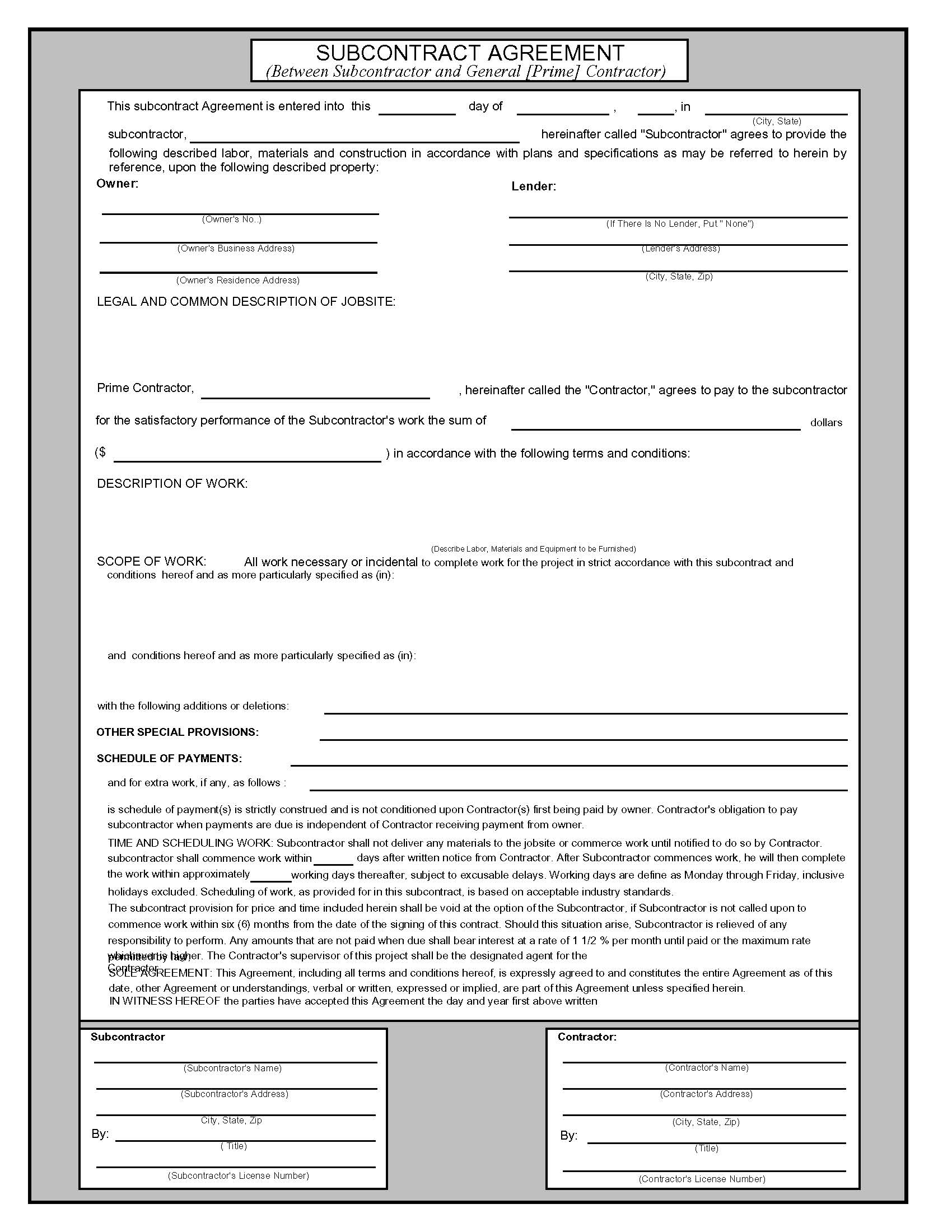 Subcontract Agreement 2 | Pdf Fpdf Doc Docx | Business Forms