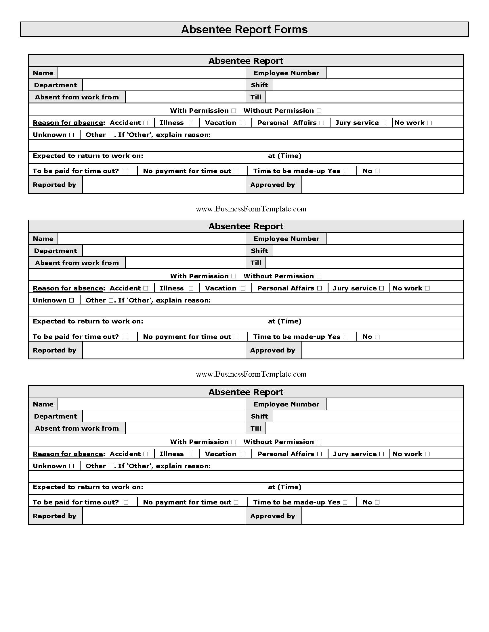 Absentee Report Form | Pdf Fpdf Doc Docx | Business Forms