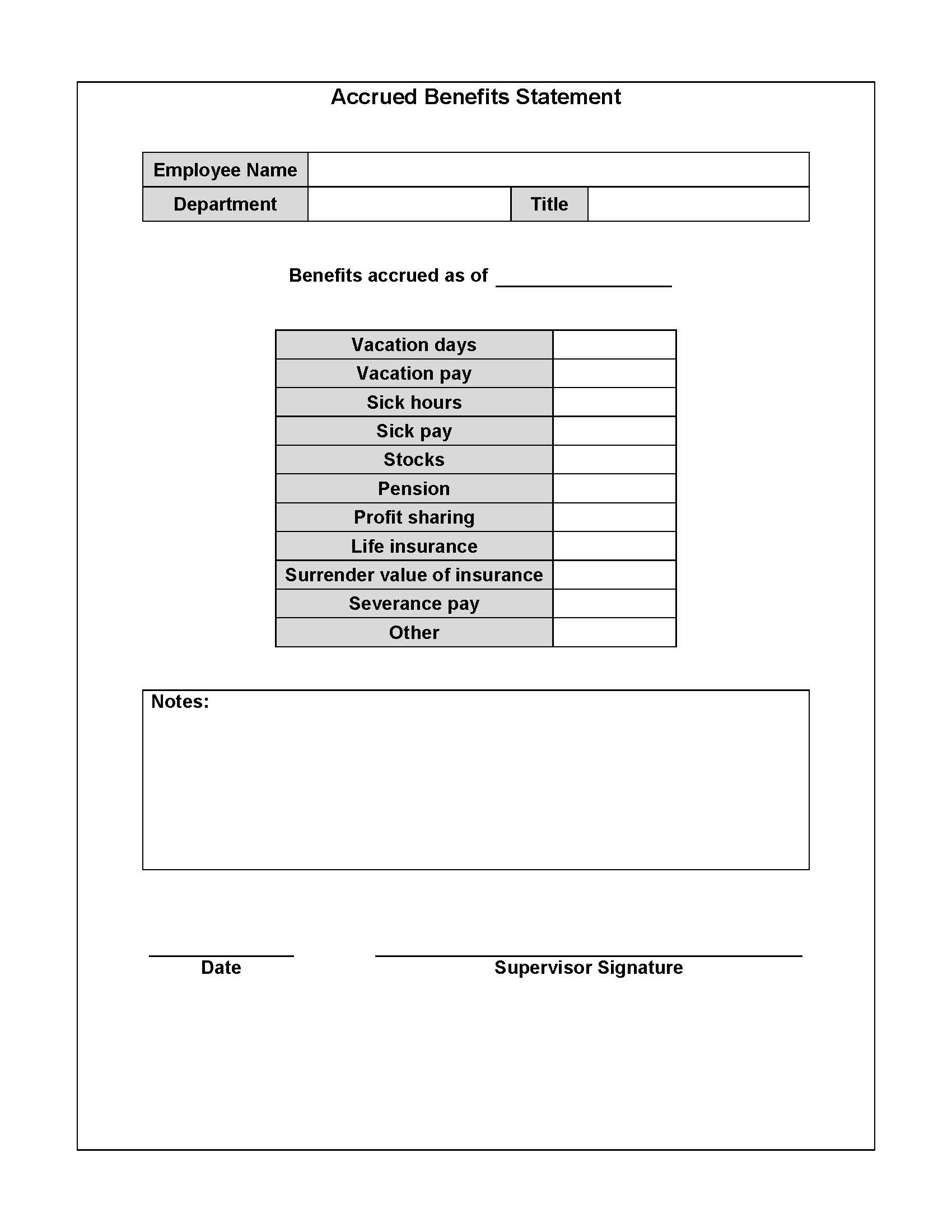 Accrued Benefits Statement | Pdf Fpdf Doc Docx | Business Forms