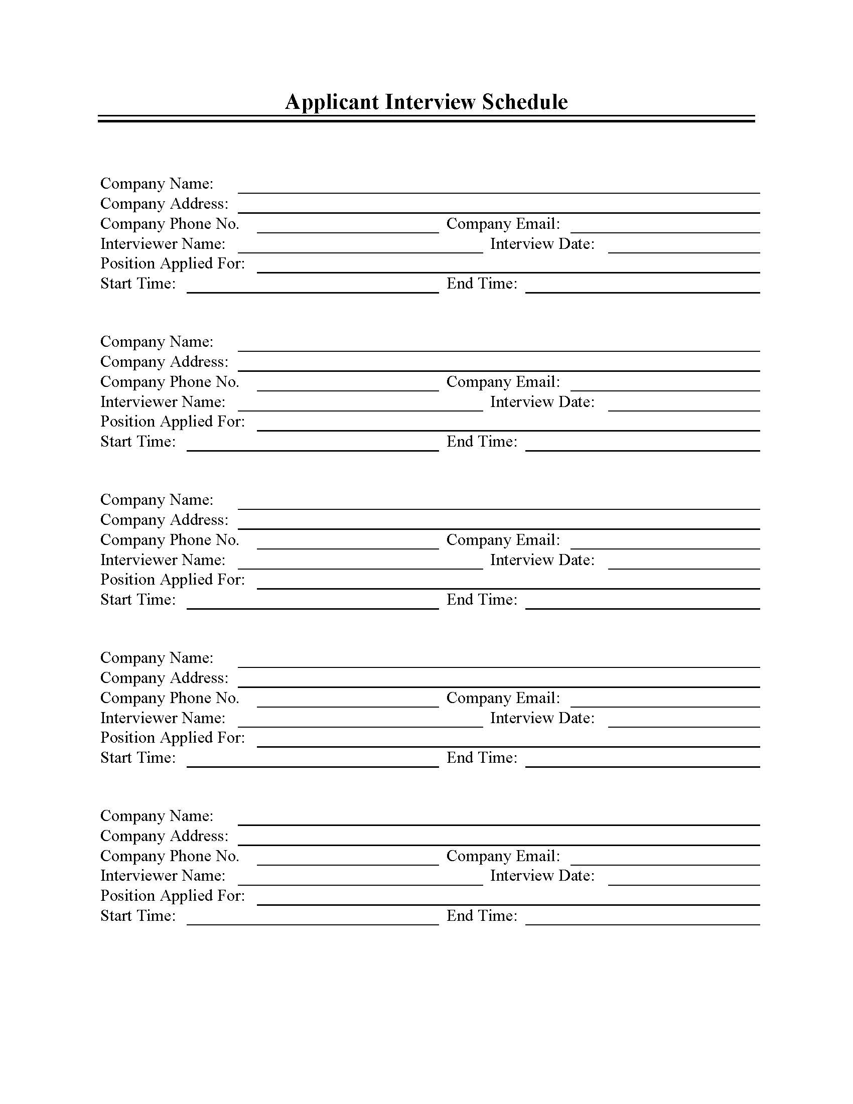 Applicant Interview Schedule | Pdf Fpdf Doc Docx | Business Forms