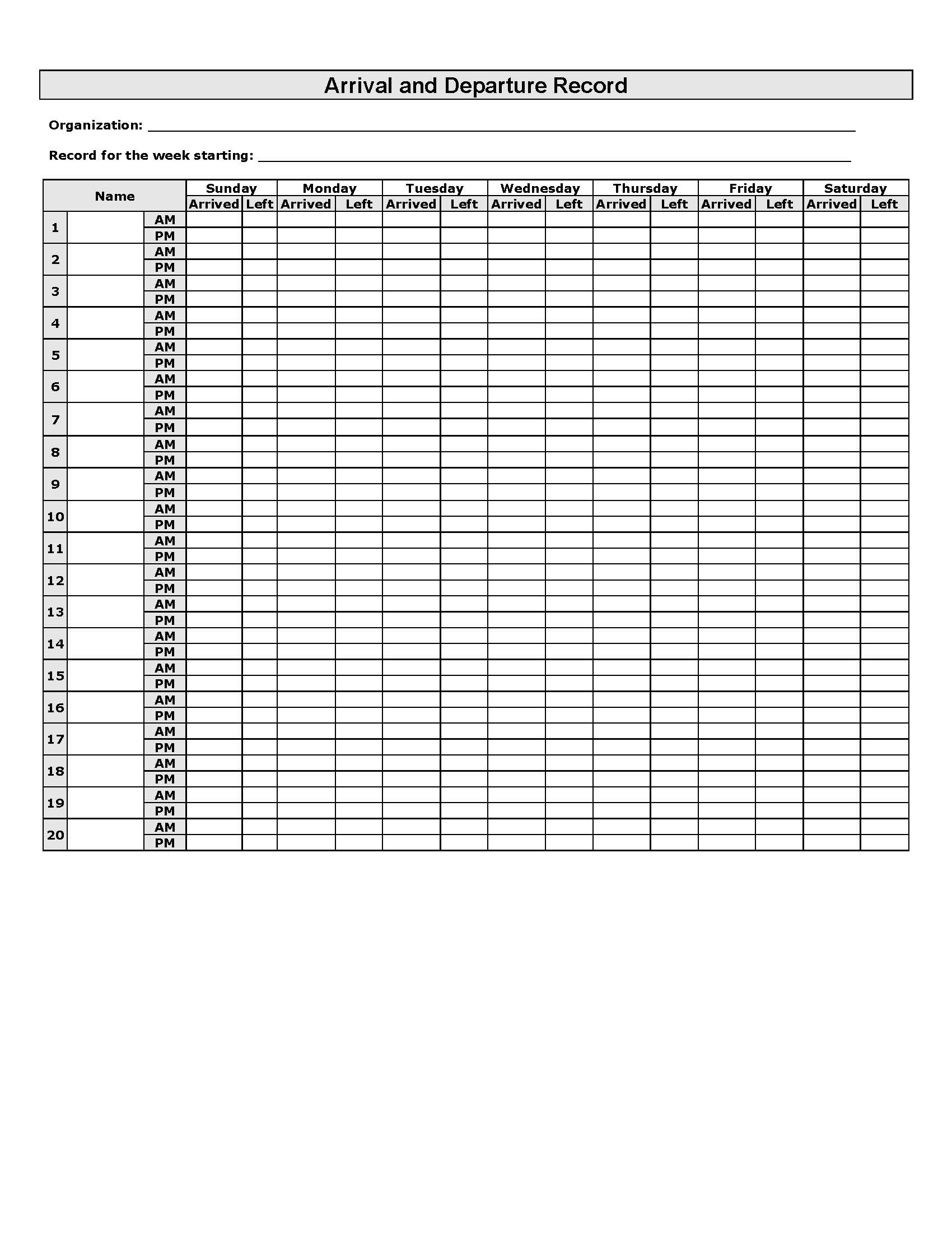 Arrival And Departure Record | Pdf Fpdf Doc Docx | Business Forms
