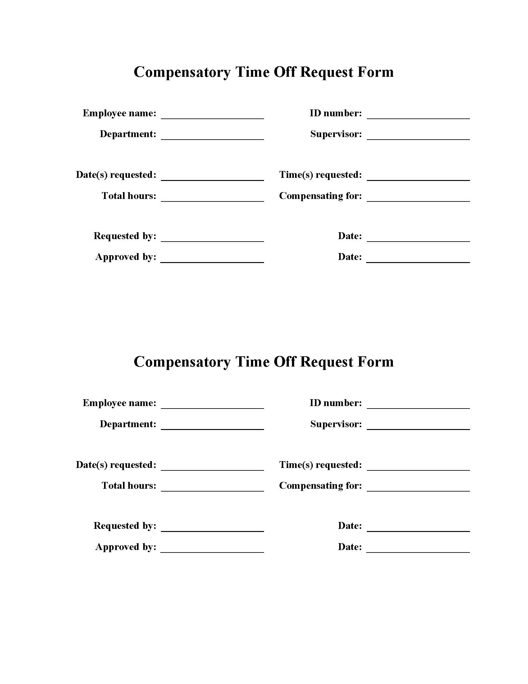 Compensatory Time Off Request | Pdf Fpdf Doc Docx | Business Forms