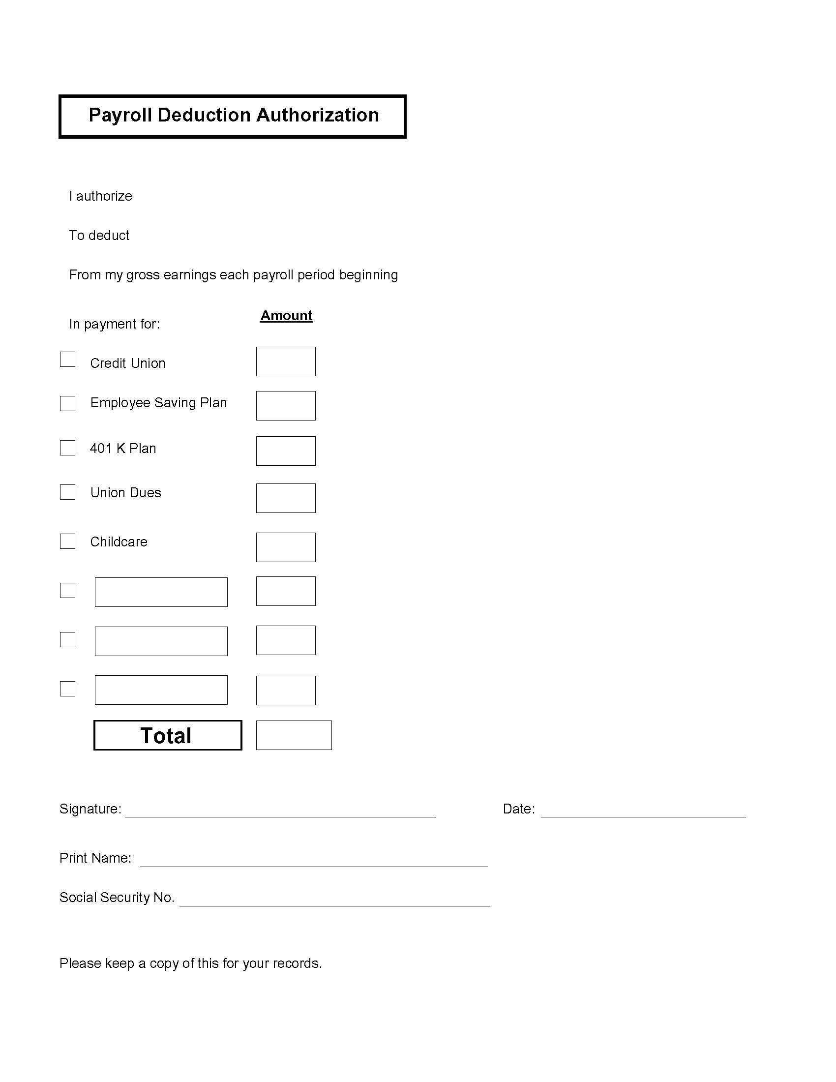 Payroll Deduction Authorization | Pdf Fpdf Docx | Business Forms