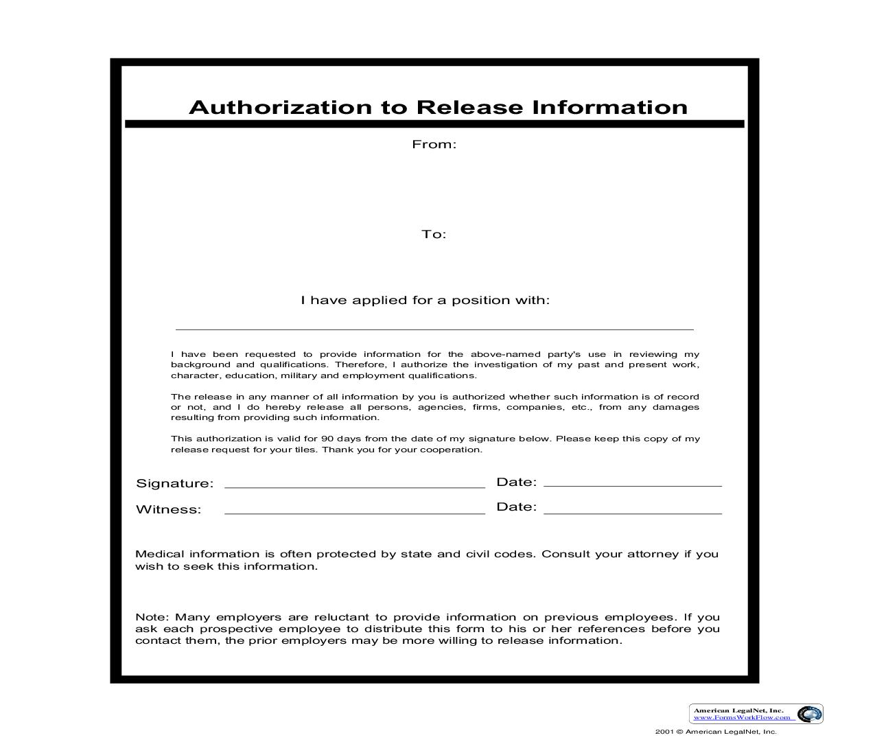 Authorization To Release Information | Pdf Fpdf Doc Docx | Business Forms
