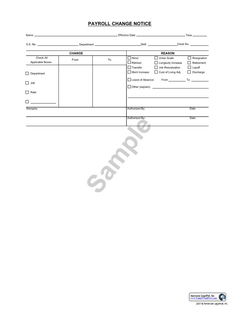 Payroll Change Notice | Pdf Fpdf Doc Docx | Business Forms