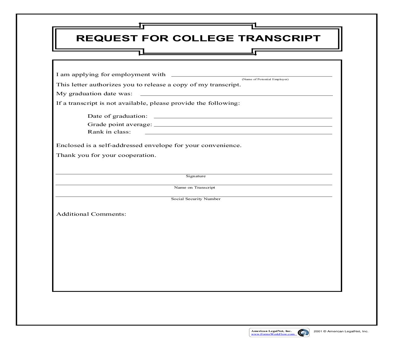 Request For College Transcript | Pdf Fpdf Doc Docx | Business Forms