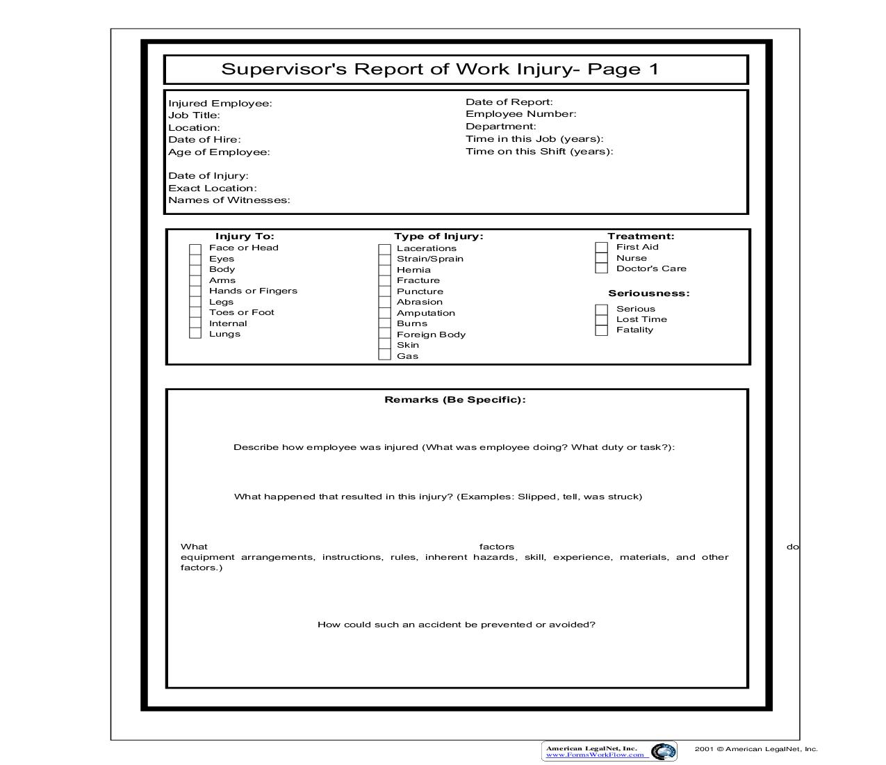 Supervisors Report Of Work Injury | Pdf Fpdf Doc Docx | Business Forms