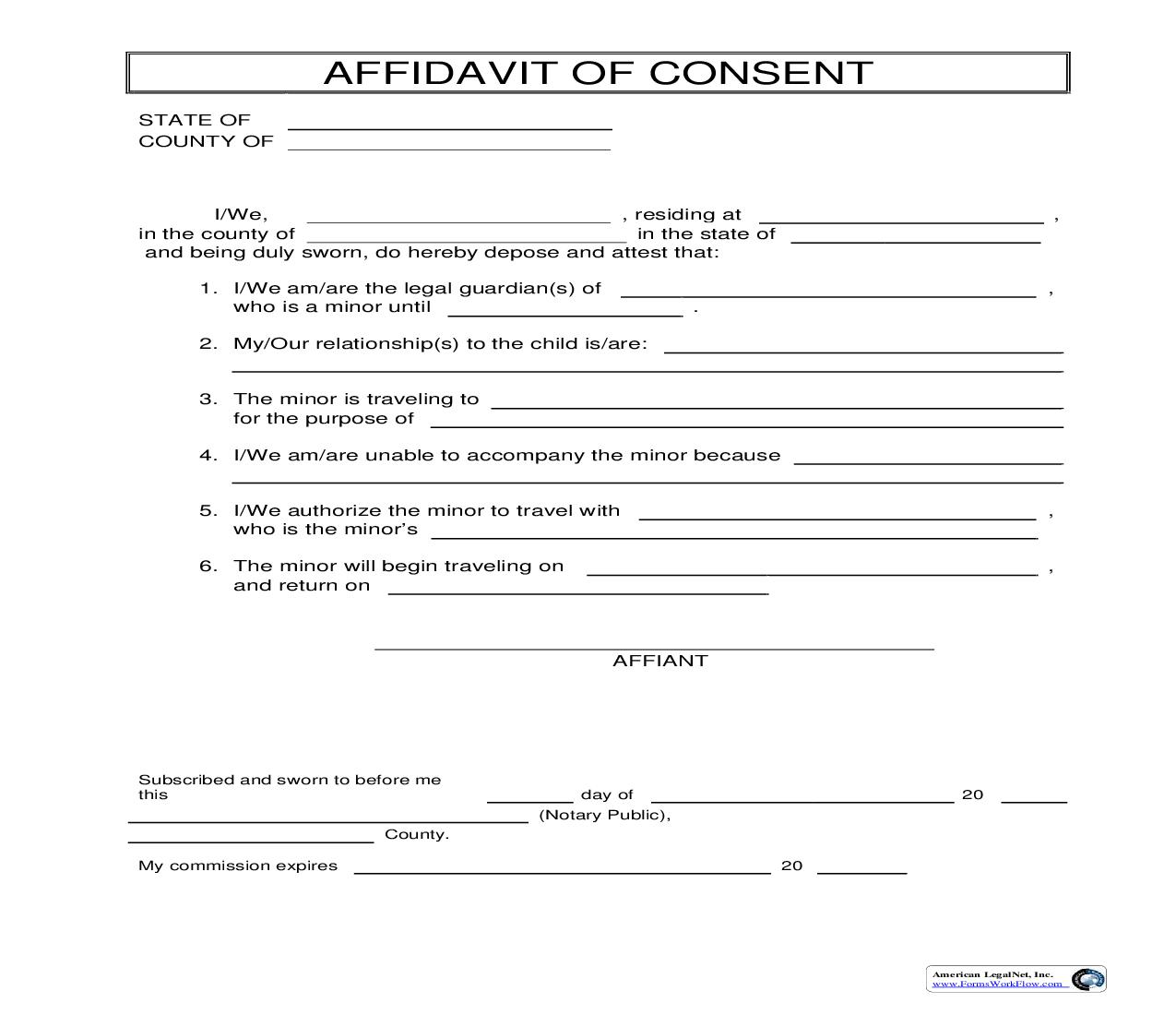 Affidavit Of Consent | Pdf Fpdf Doc Docx | Business Forms