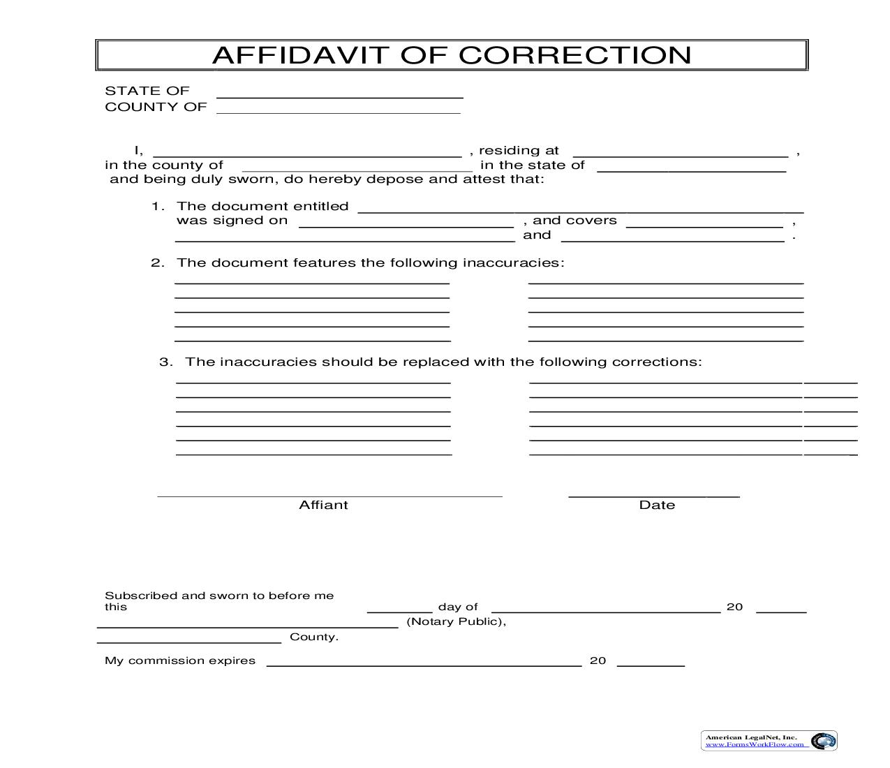Affidavit Of Correction | Pdf Fpdf Doc Docx | Business Forms